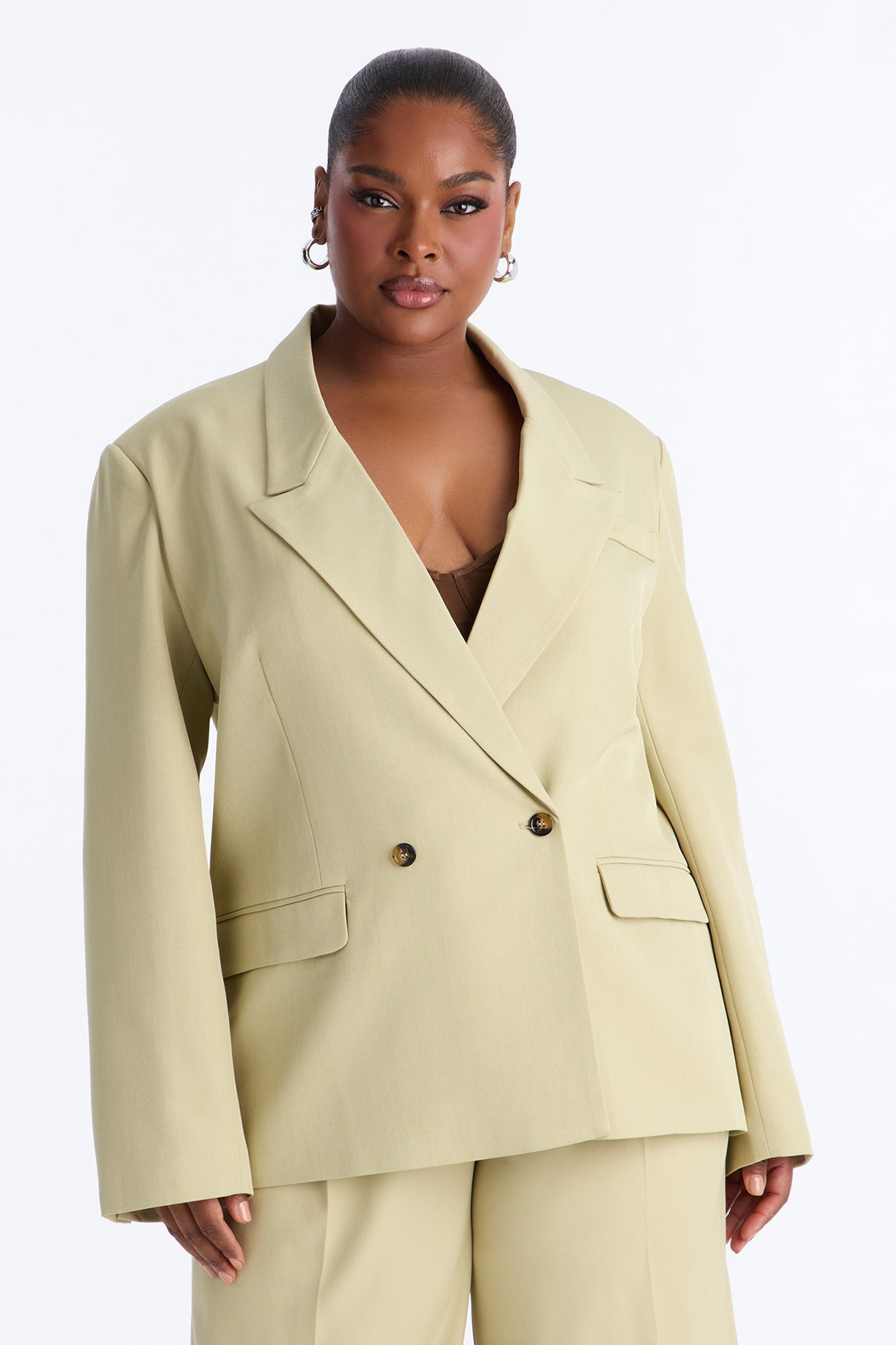 Indy Double Breasted Oversized Blazer - Sage