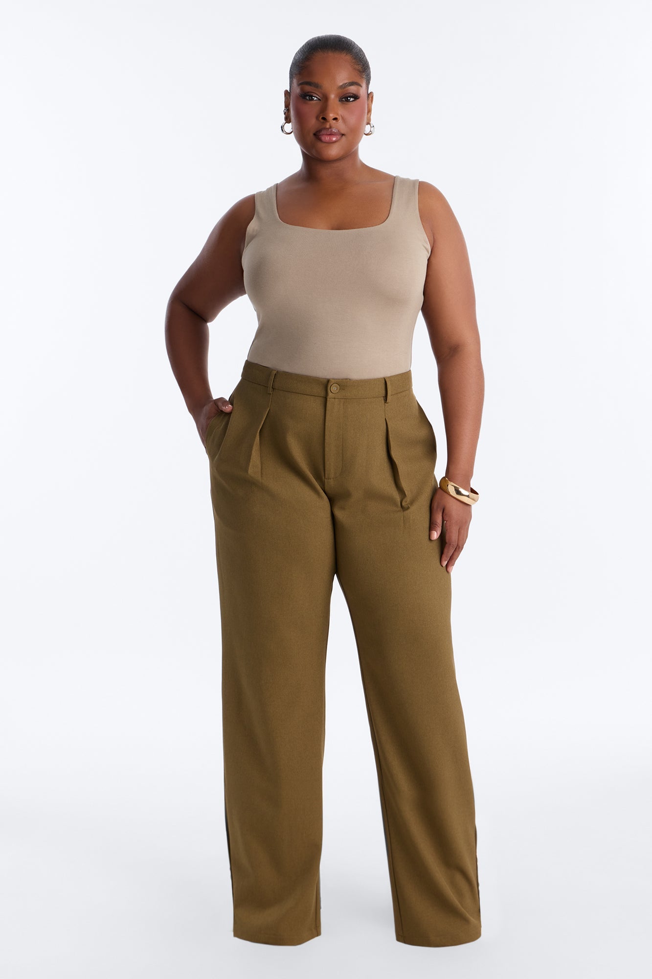 Frankie Button Cuff Straight Leg Trouser - Olive