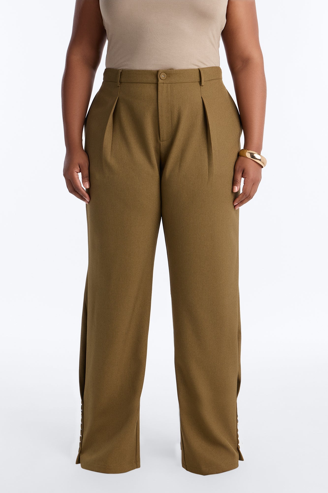 Frankie Button Cuff Straight Leg Trouser - Olive