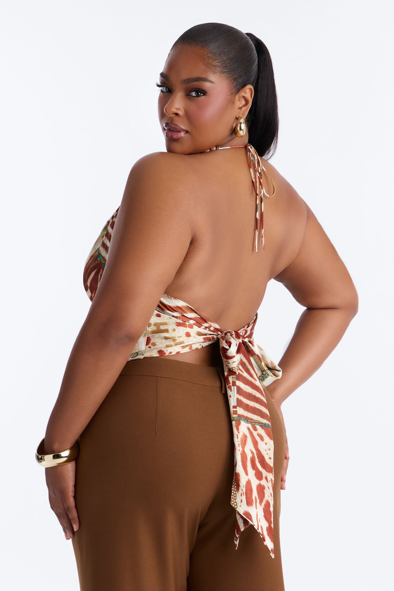 Lost In The Jungle Beaded Satin Halter Top - Multi Color