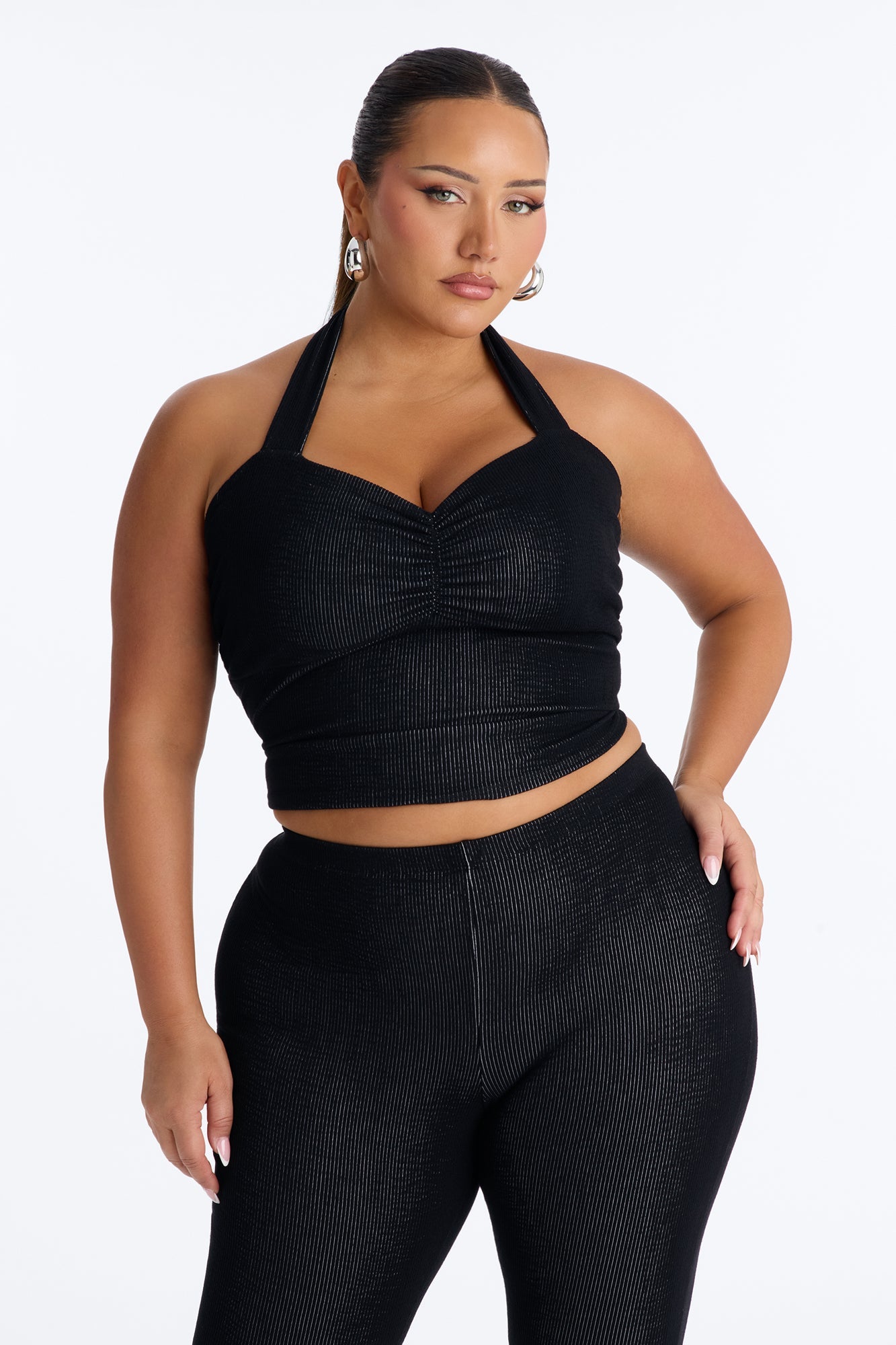 Liana Halter Ribbed Capri Set - Black