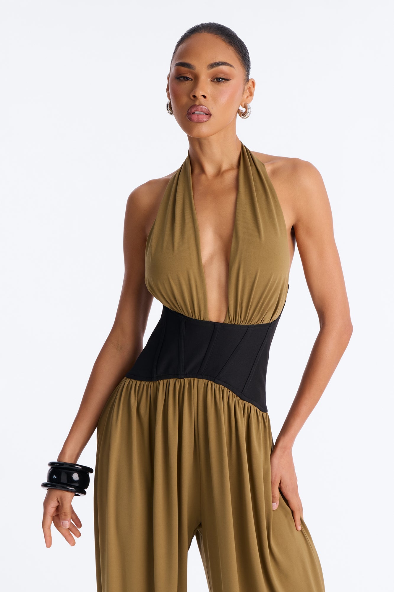 Raia Corset Trim Jumpsuit - Olive