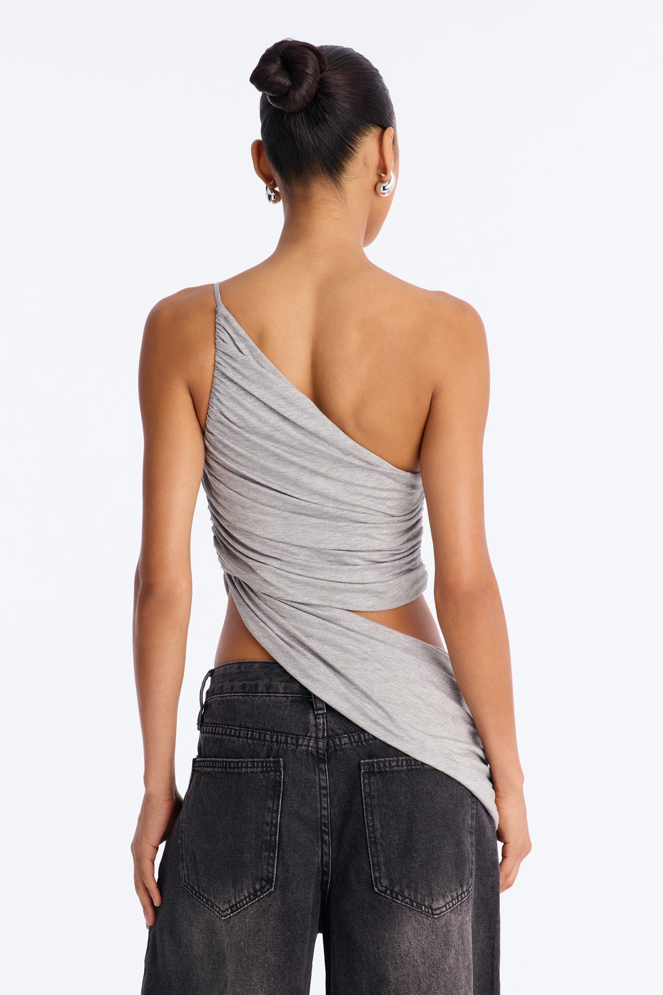 Sierra Ruched One Shoulder Drape Top - Heather Grey