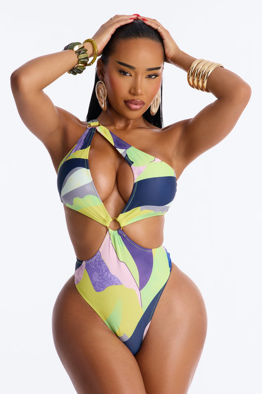 Officially Summer Cutout One Piece Swimsuit - Yellow/combo