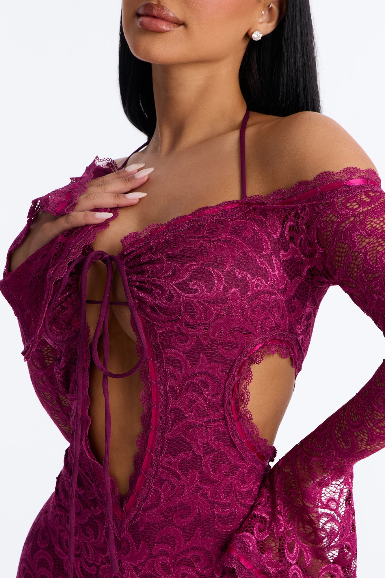 Tiana Lace Cut Out Micro Romper - Wine