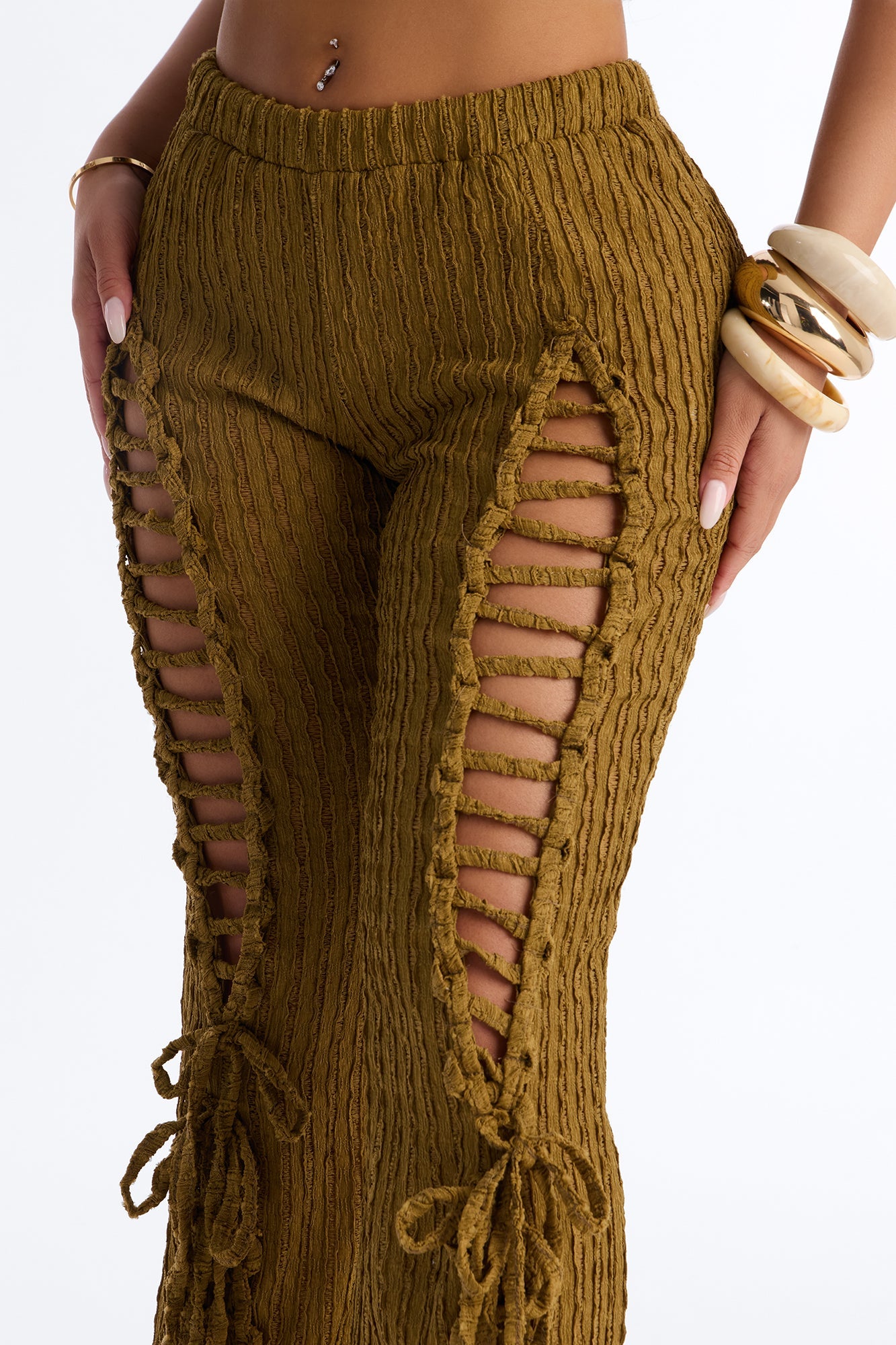 Logan Lace Up Pant Set - Moss