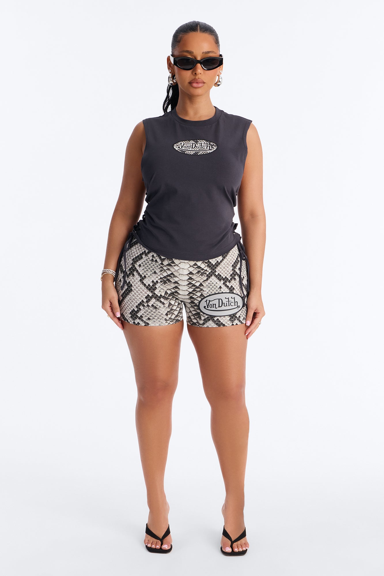 Von Dutch Rocker Snake Patch Side Tie Tank - Black