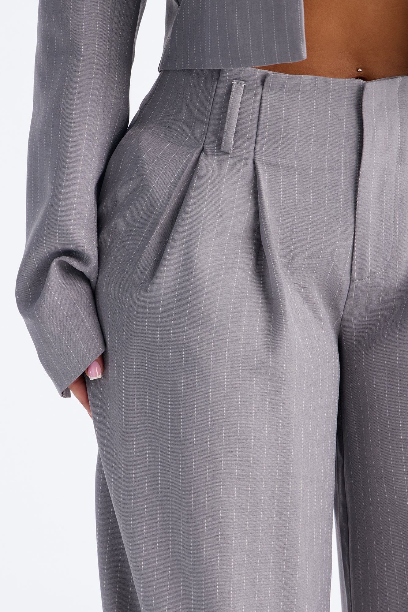 Ahmeira Pinstripe Wide Leg Trouser Pant - Grey/combo Fashion Nova
