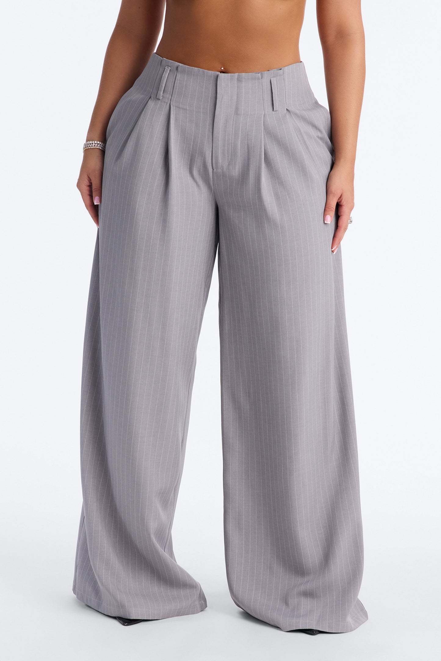 Ahmeira Pinstripe Wide Leg Trouser Pant - Grey/combo Fashion Nova