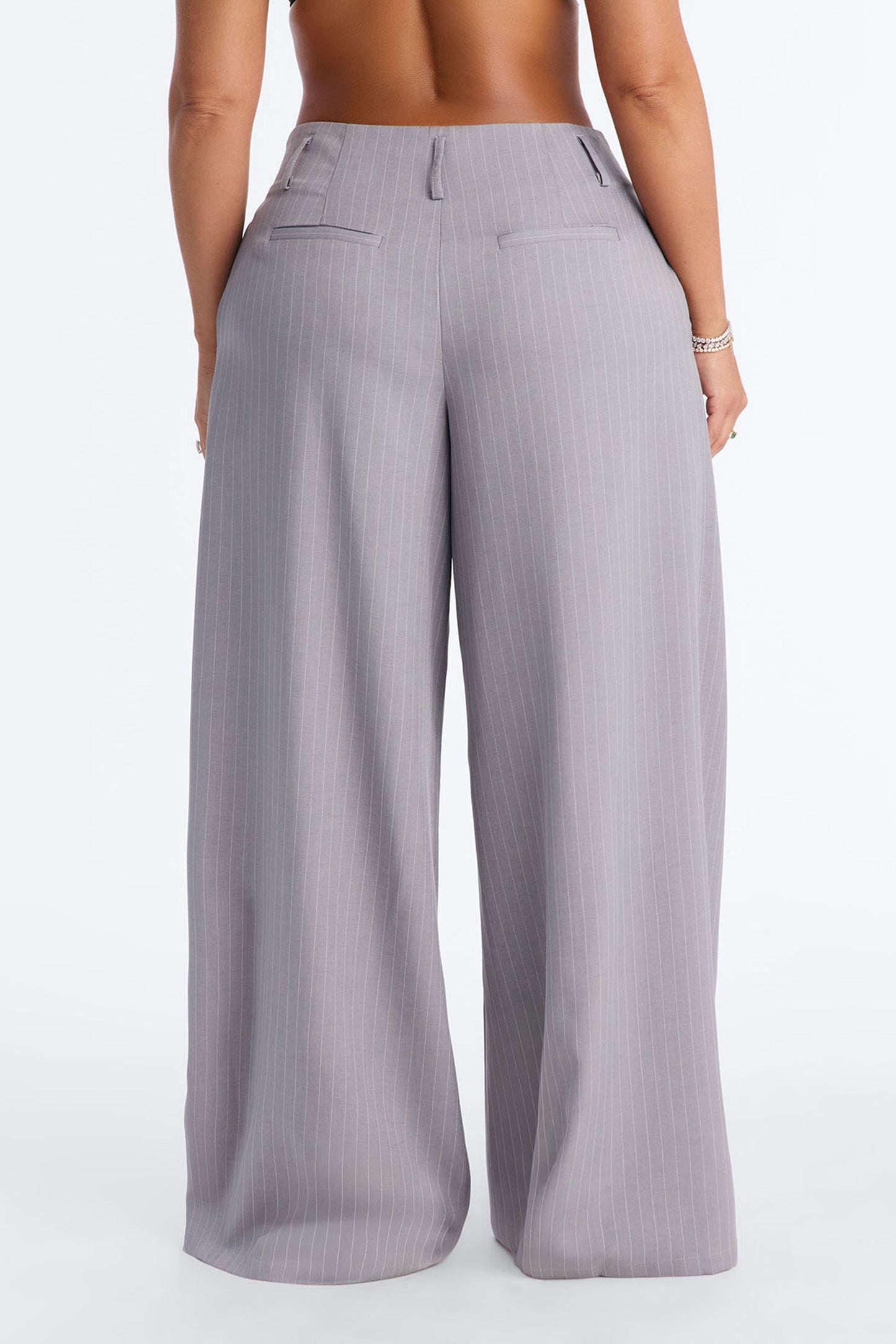 Ahmeira Pinstripe Wide Leg Trouser Pant - Grey/combo Fashion Nova