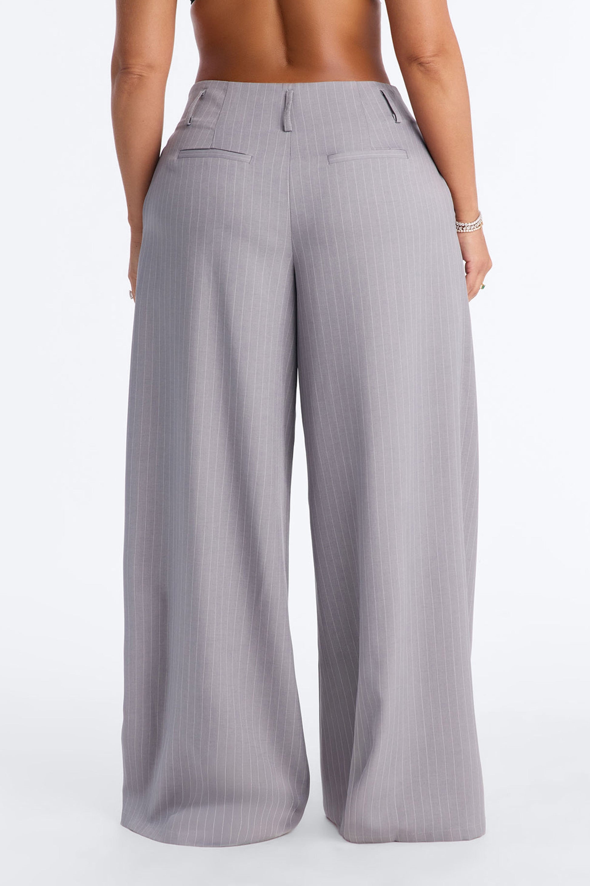 Ahmeira Pinstripe Wide Leg Trouser Pant - Grey/combo Fashion Nova