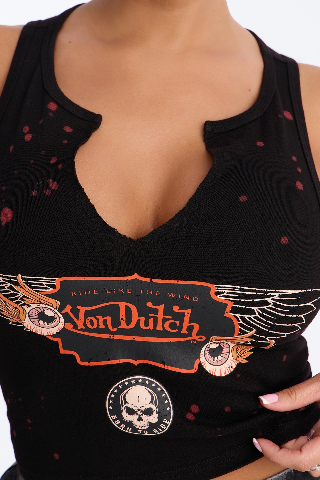 Von Dutch Rocker Bleach Notch Neck Tank - Black Wash