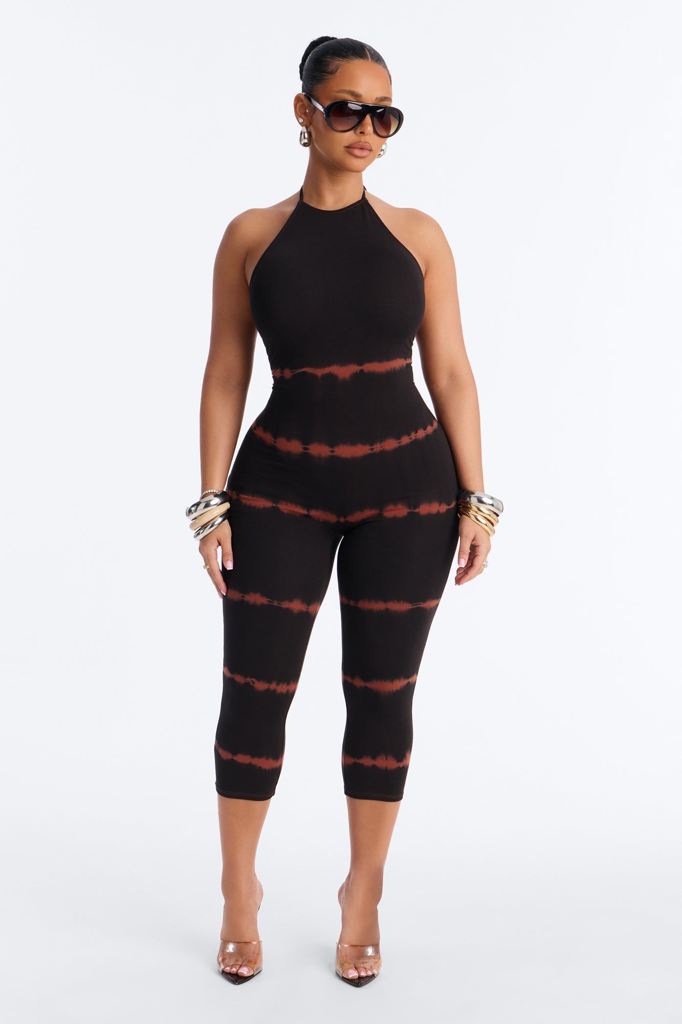 Kasey Tie Dye Halter Capri Leg Jumpsuit - Rust