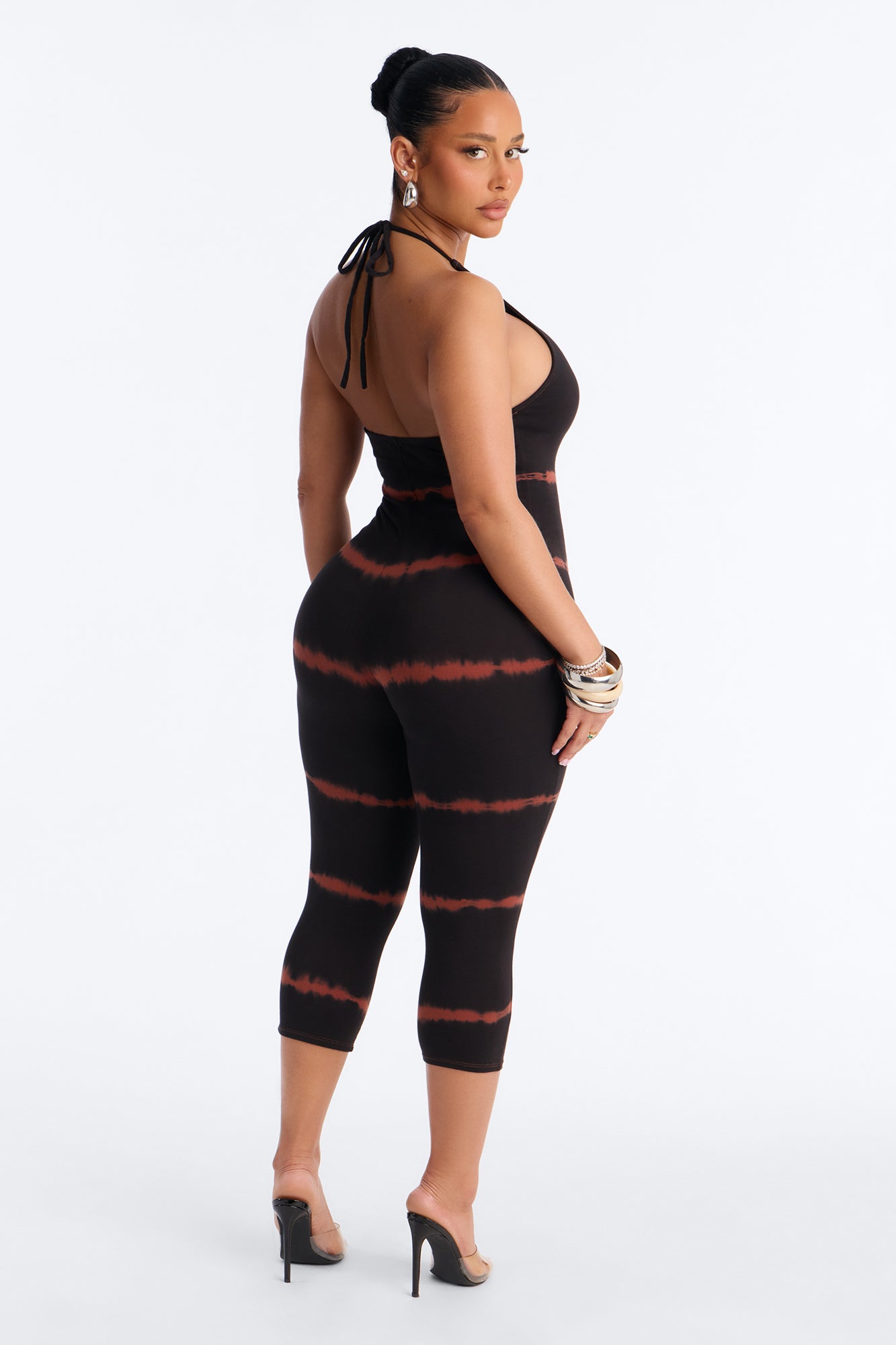 Kasey Tie Dye Halter Capri Leg Jumpsuit - Rust