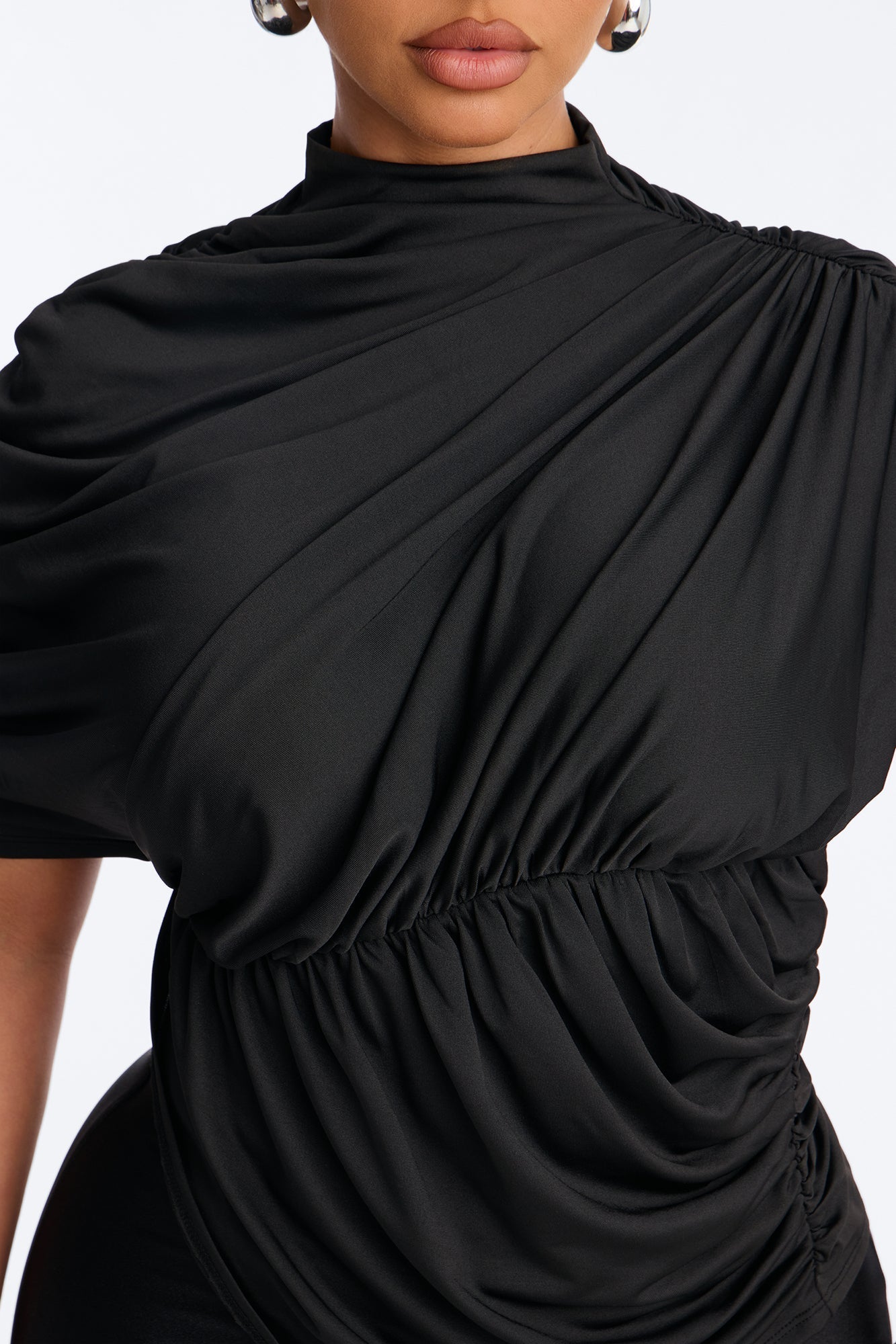 Madalyn Mock Neck Ruched Short Sleeve Top - Black Fashion Nova