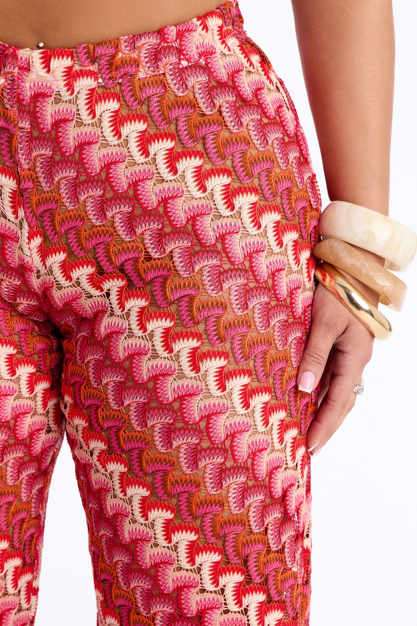 Sunset Seeker Low Rise Crochet Wide Leg Pant - Pink/combo