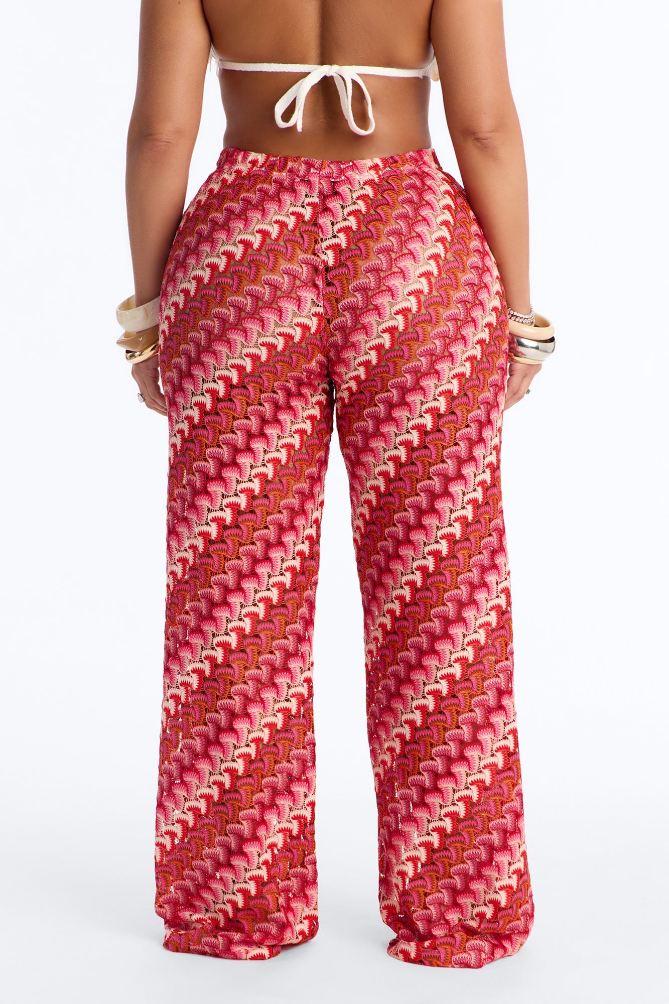 Sunset Seeker Low Rise Crochet Wide Leg Pant - Pink/combo