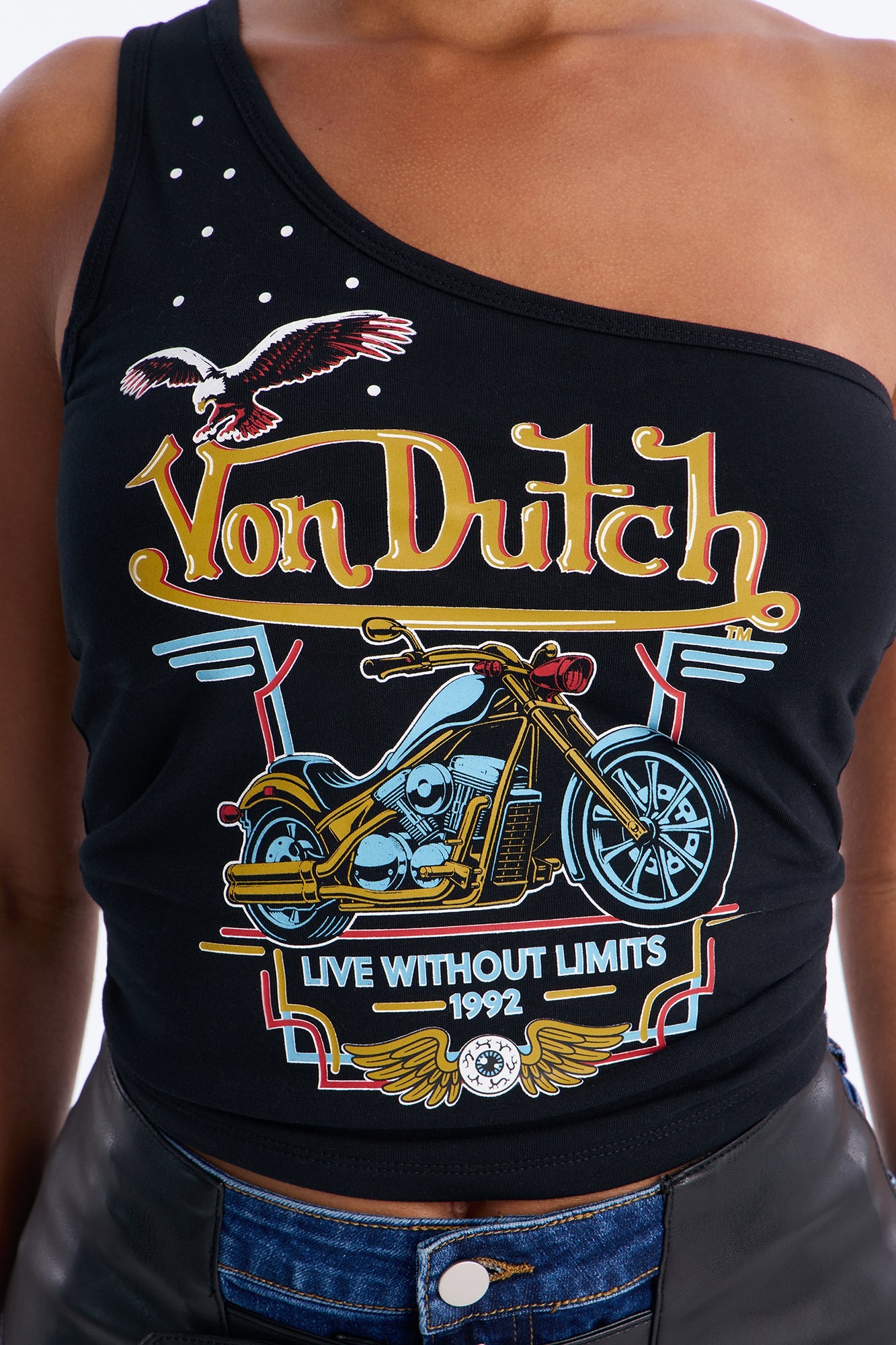 Von Dutch Rocker One Shoulder Tank With Studs - Black