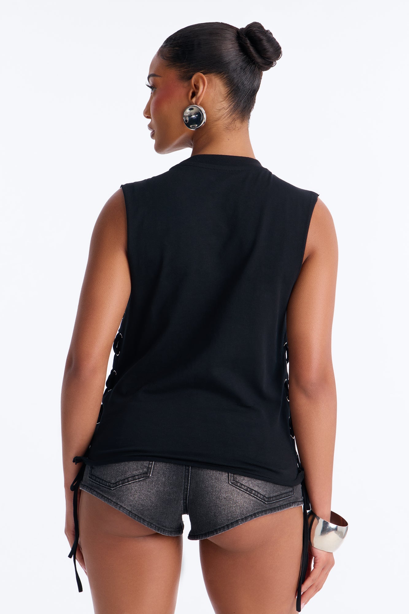 Von Dutch Rocker Rhinestone Grommet Tank Top - Black