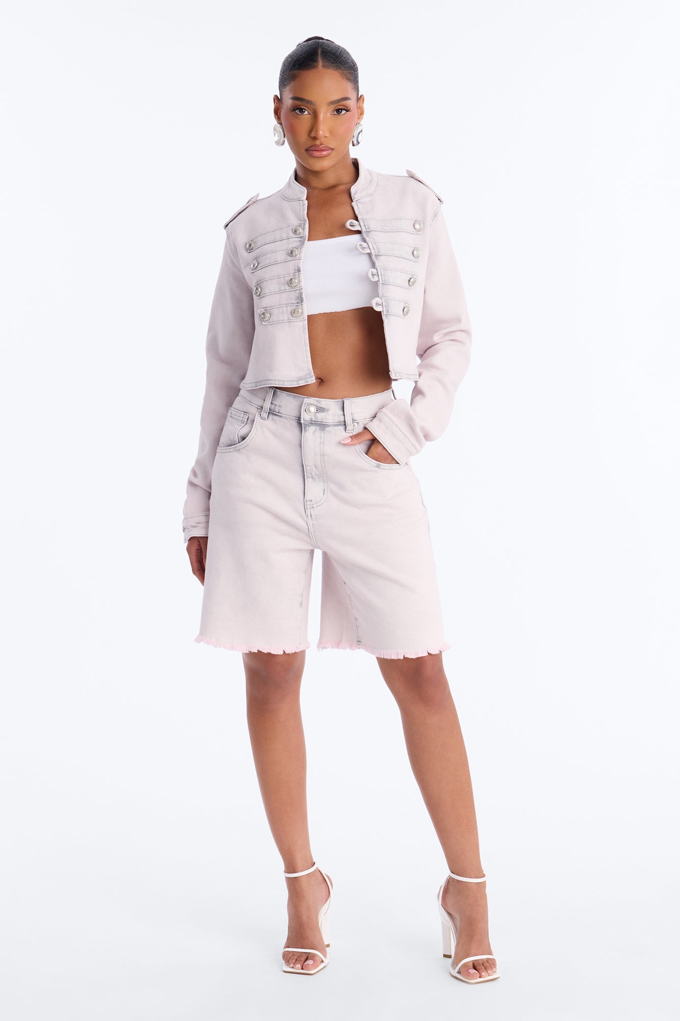 Pink Parade Cropped Denim Jacket - Pink