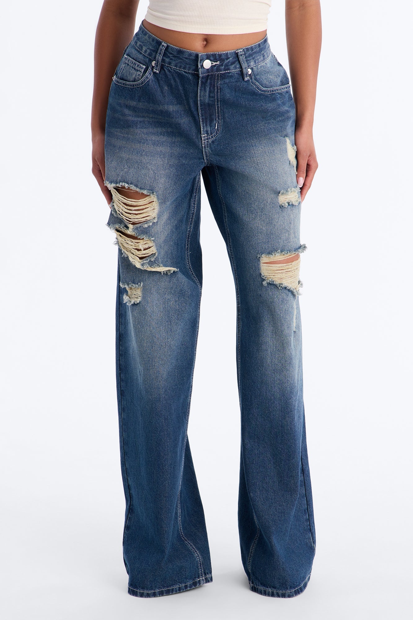 Next Time Ripped Straight Leg Jeans - Dark Wash