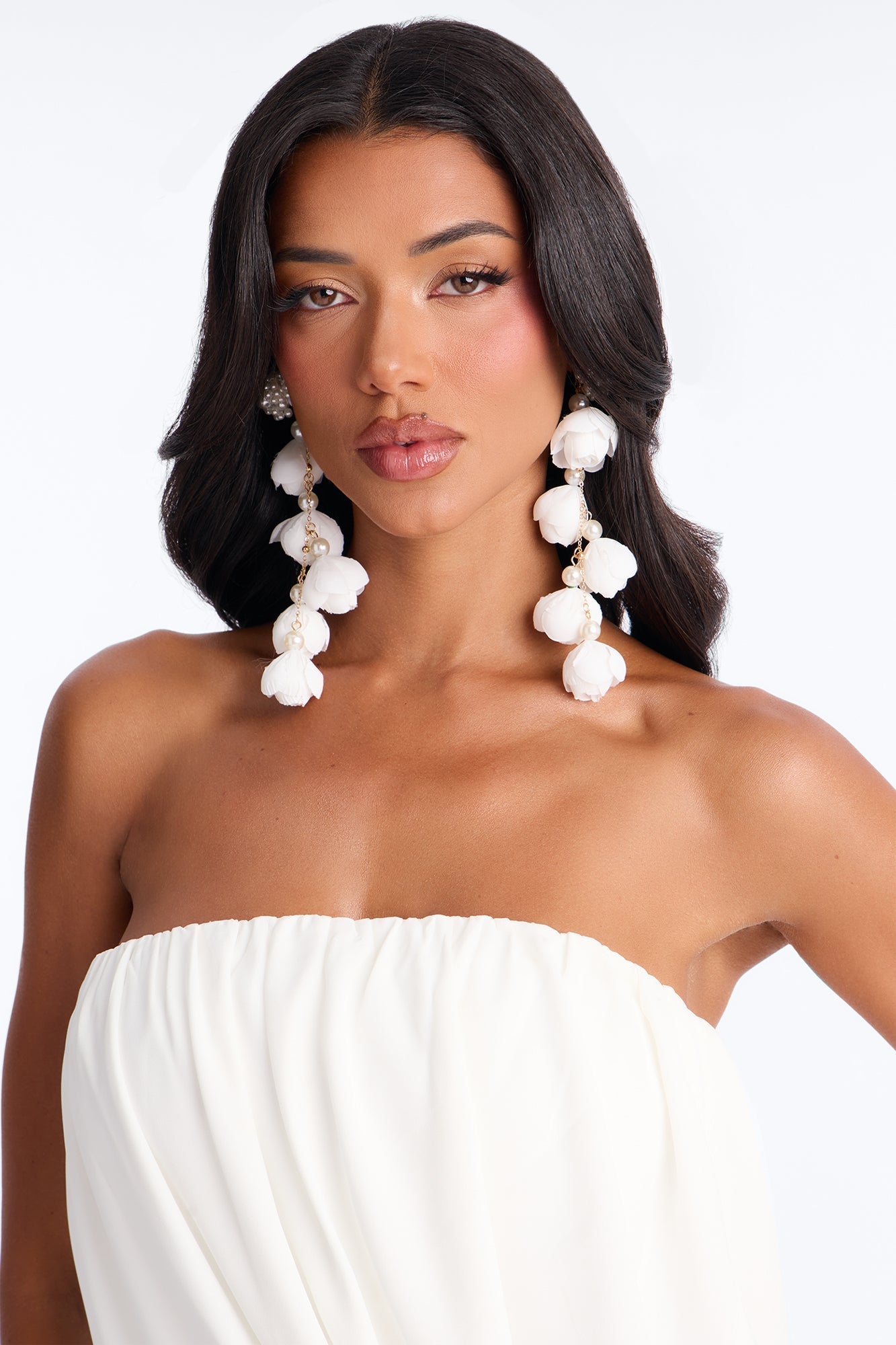 Petals And Pearls Drop Earrings - White Fashion Nova