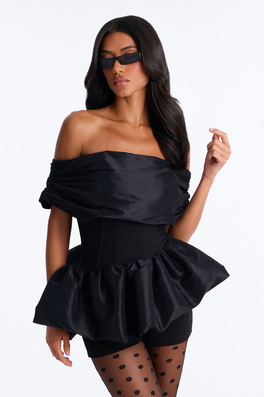 Jessica Off Shoulder Bubble Hem Top - Black