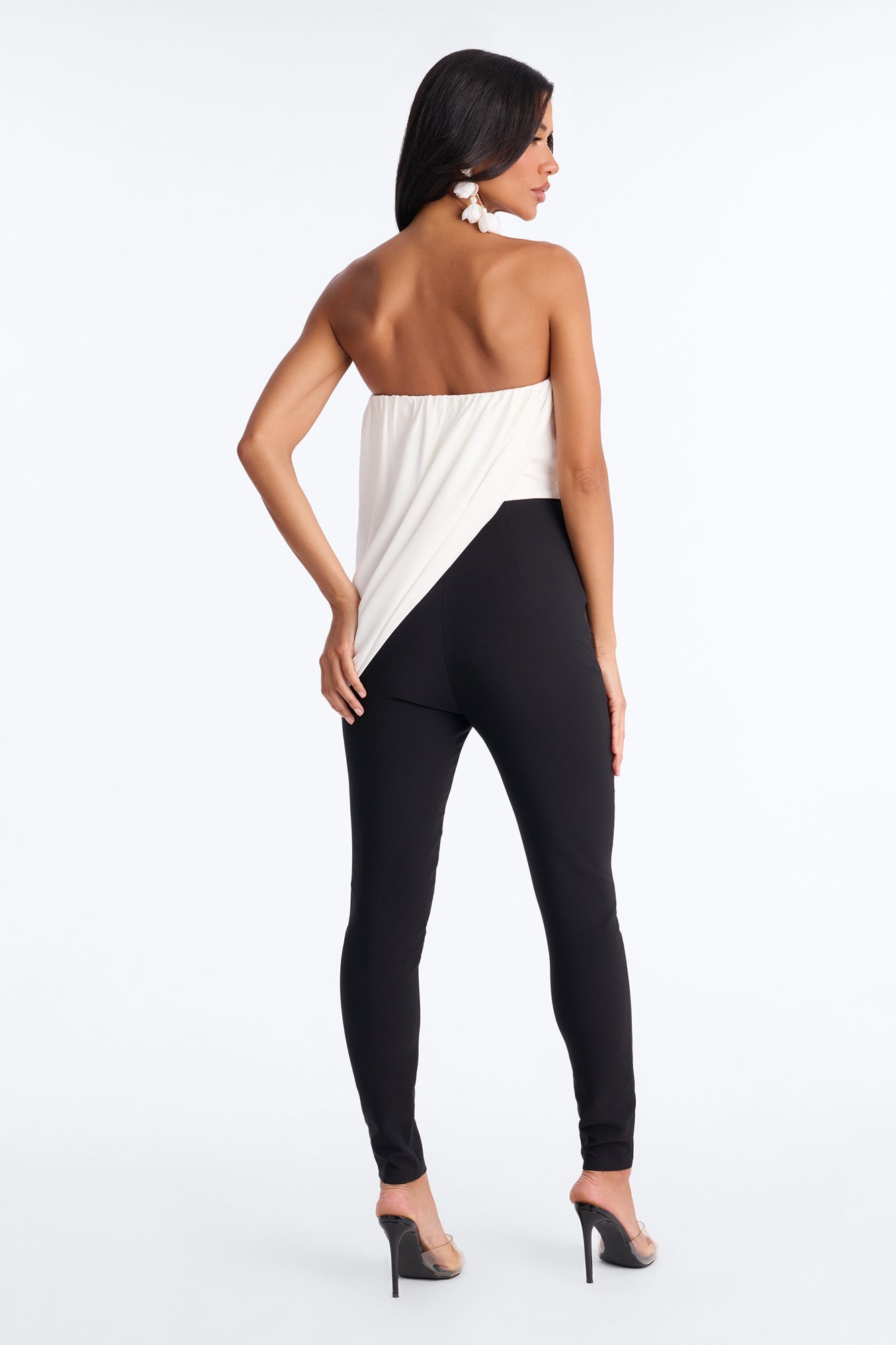 Briana Draped Skinny Leg Jumpsuit - Black/White