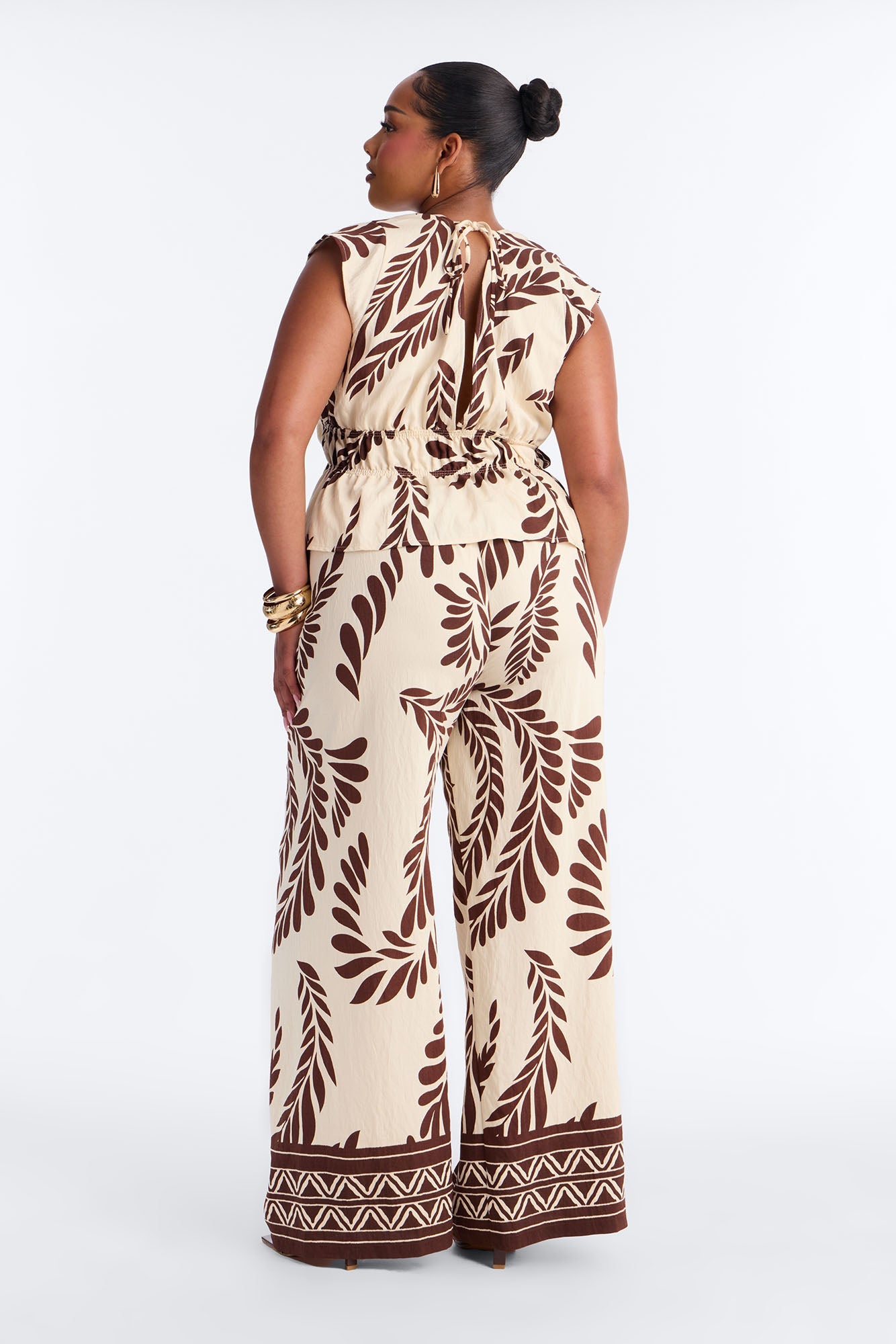 Soriana Linen Floral Pant Set - Brown Combo