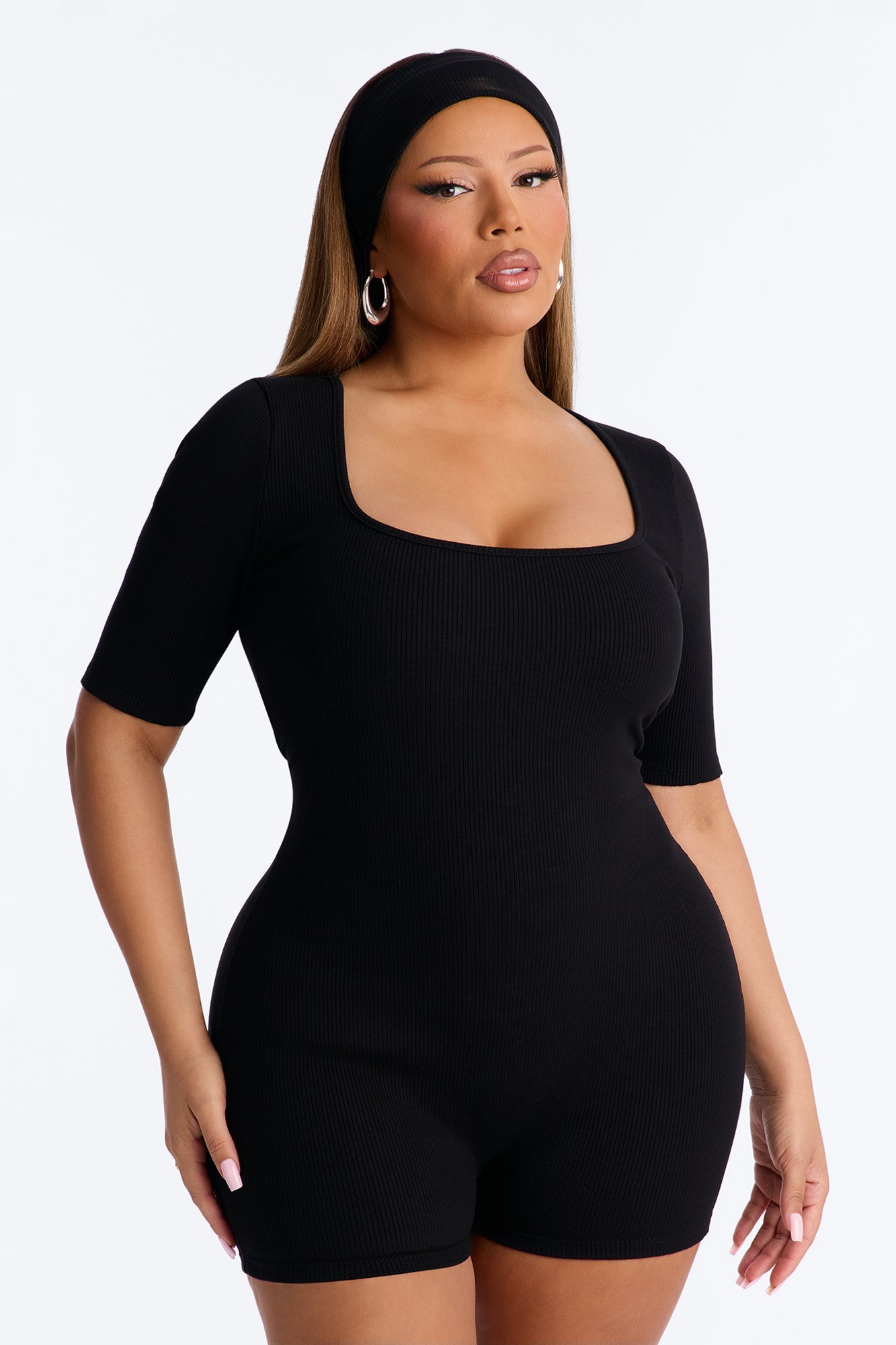 Karly Snatched 2 Piece Headband And Romper - Black