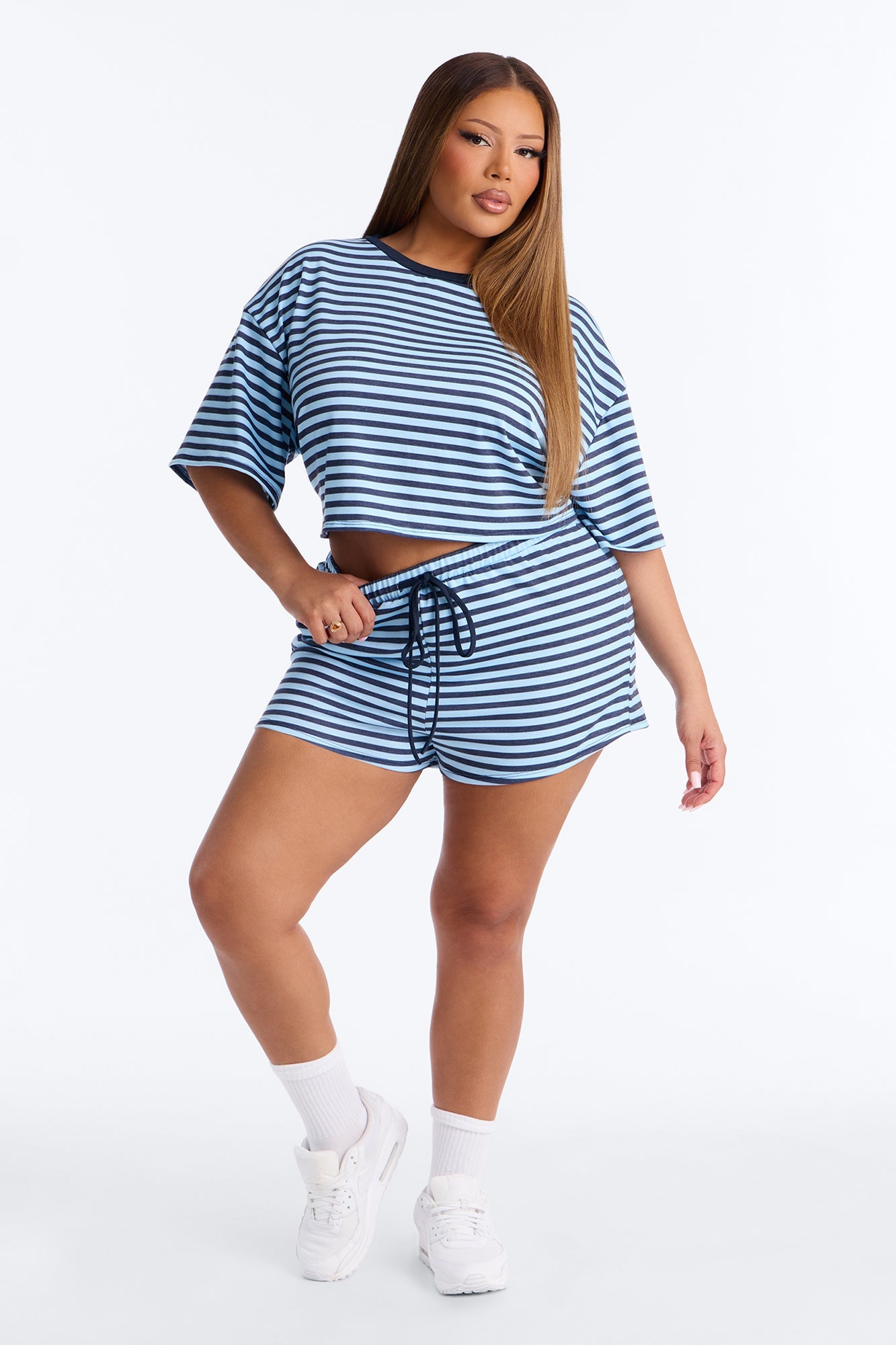 Sorella French Terry Striped Short Set - Blue/combo