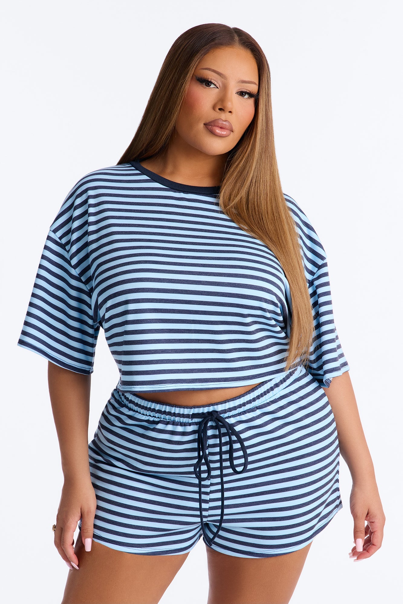 Sorella French Terry Striped Short Set - Blue/combo