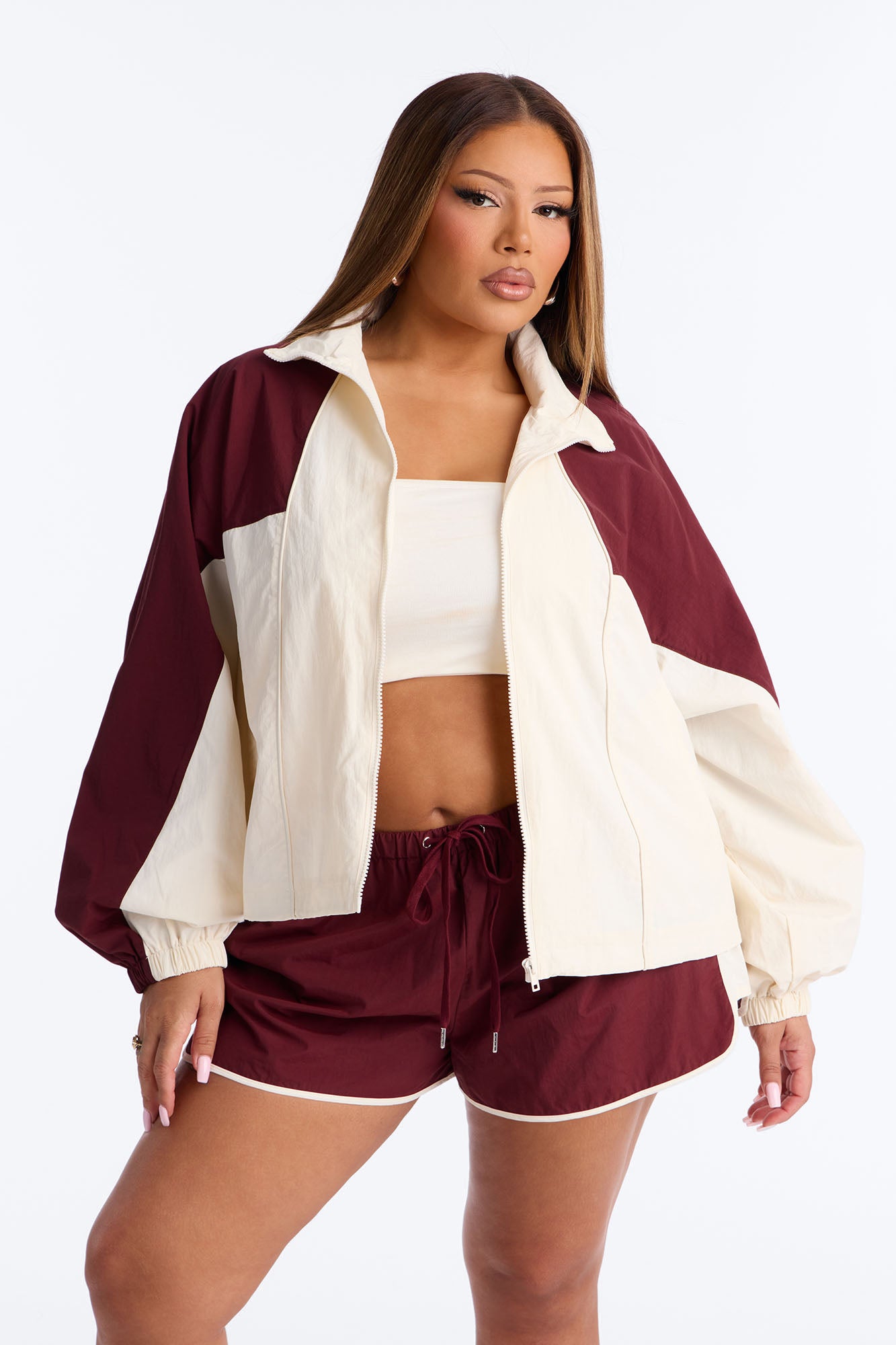 Extra Mile Color Block Windbreaker Jacket - Burgundy