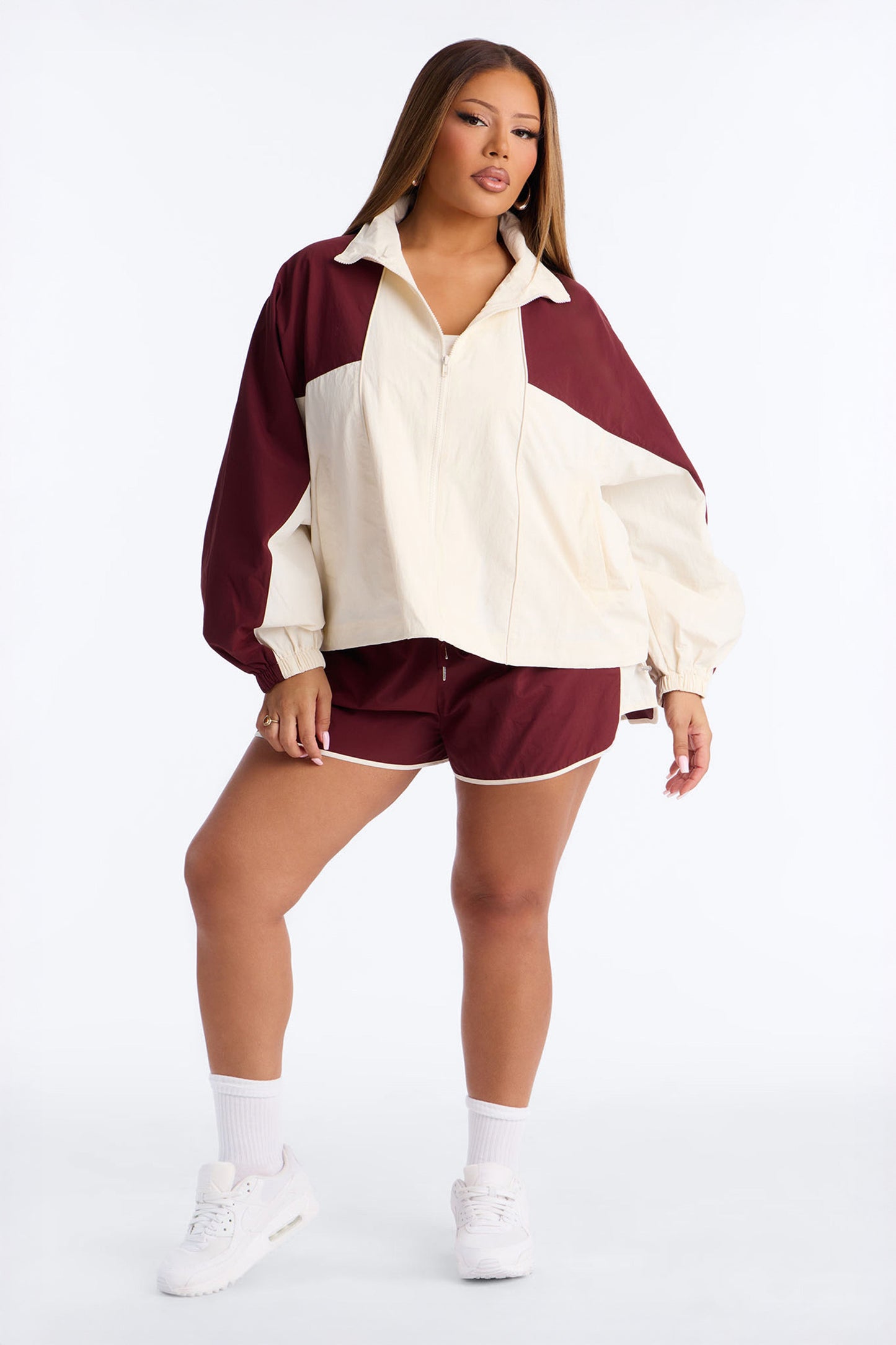 Extra Mile Color Block Windbreaker Short - Burgundy