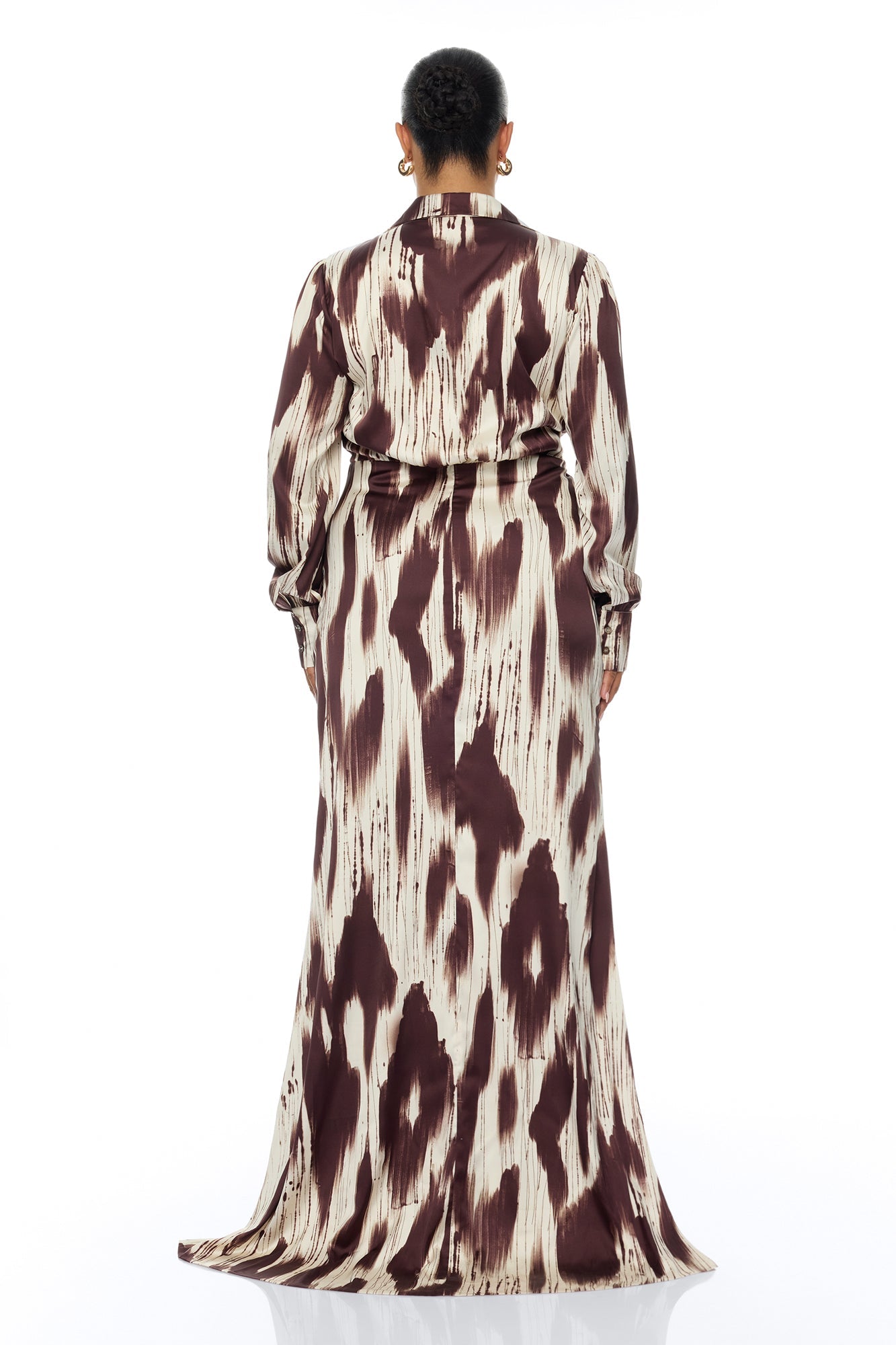 Sashira Collared Satin Maxi Dress - Brown/combo