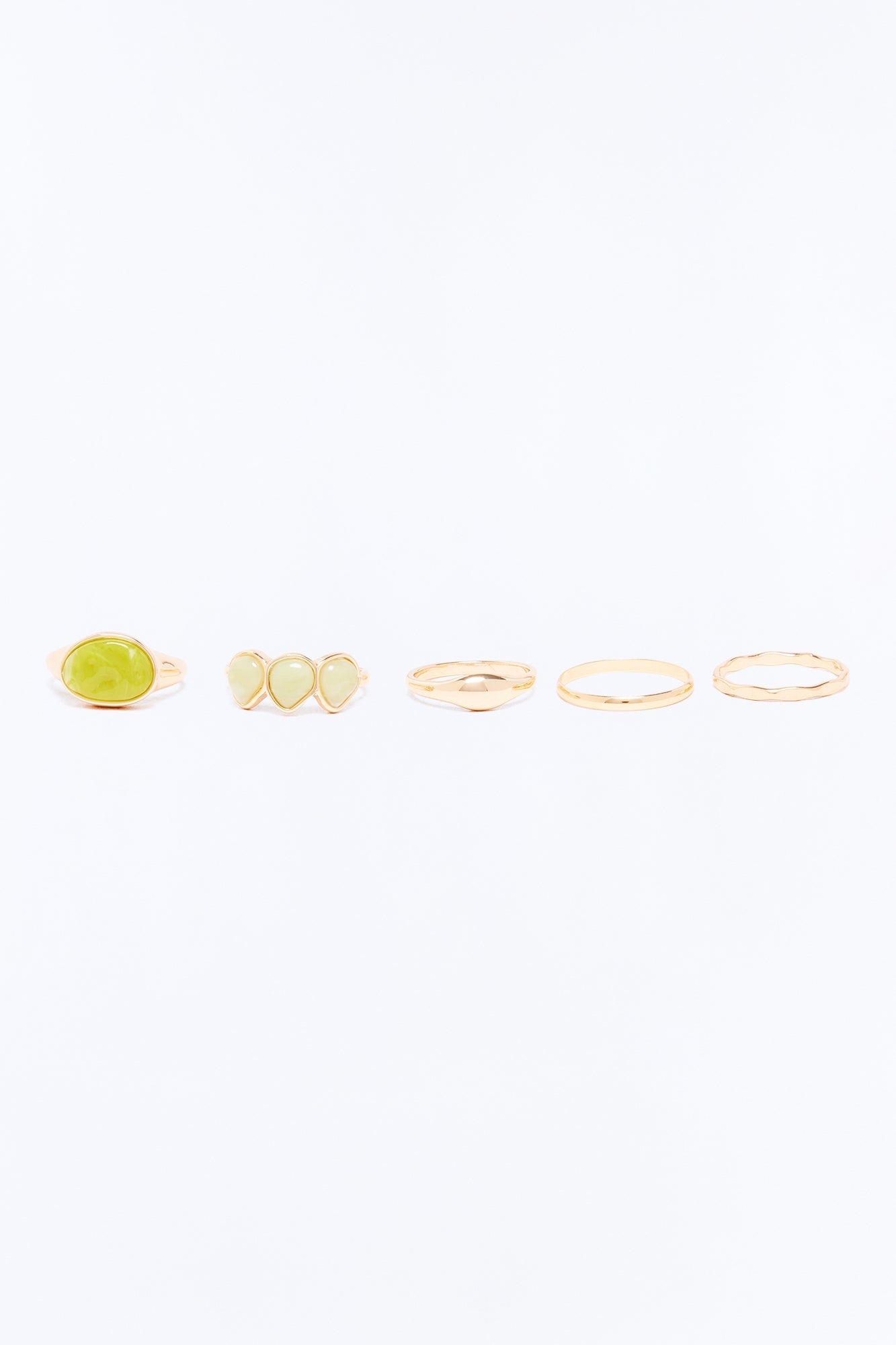 Helen Jeweled 5 Piece Ring Set - Gold/Green