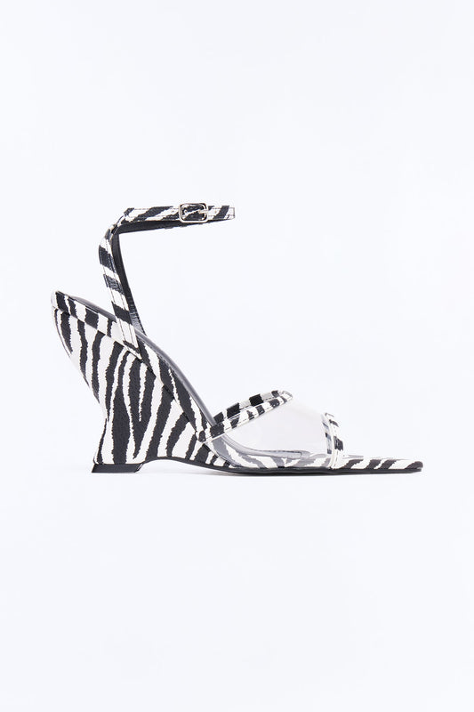 Delfina Ankle Strap Wedges - Black/White