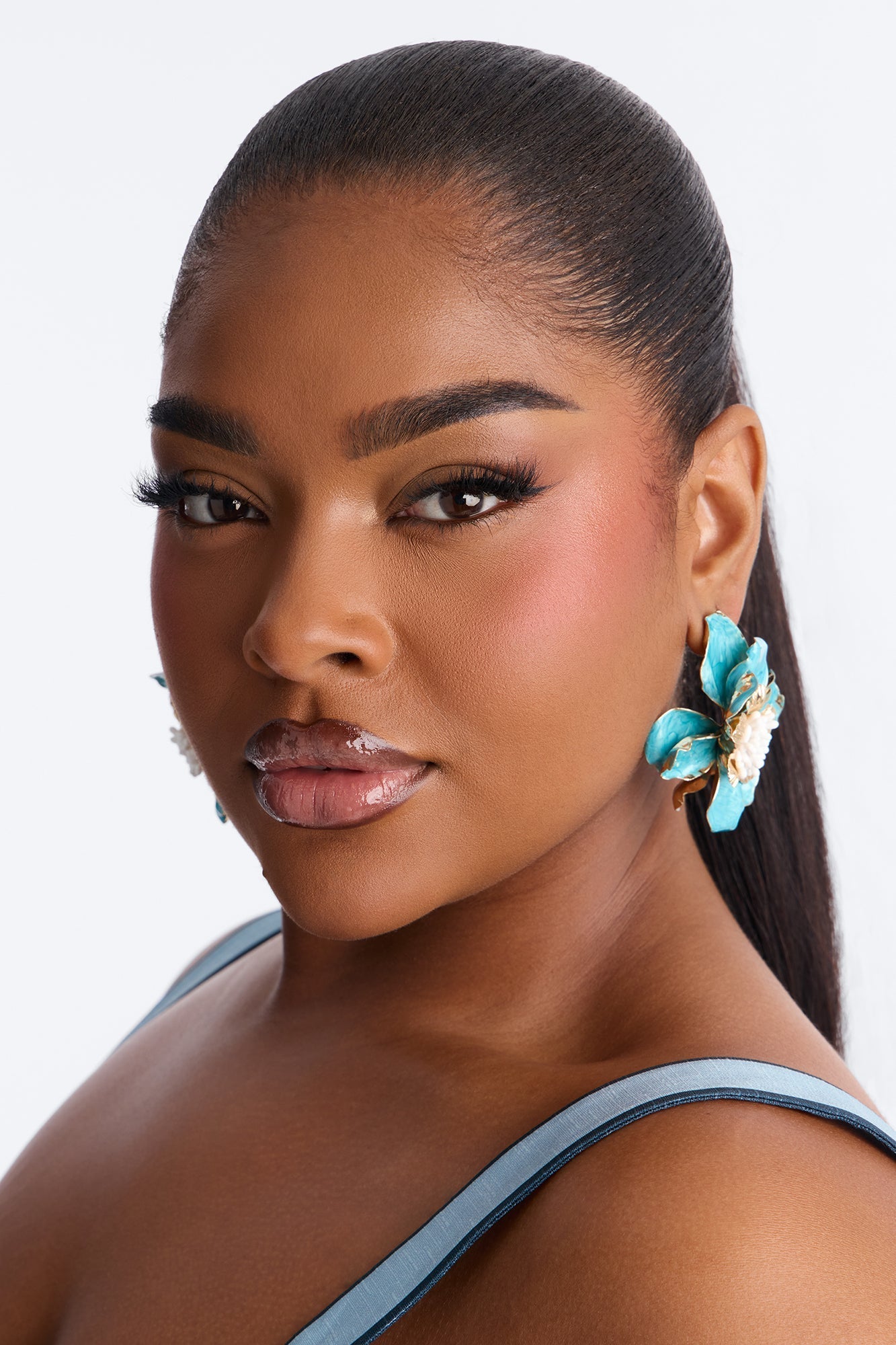 Tropical Floral Earrings - Gold/Blue Fashion Nova