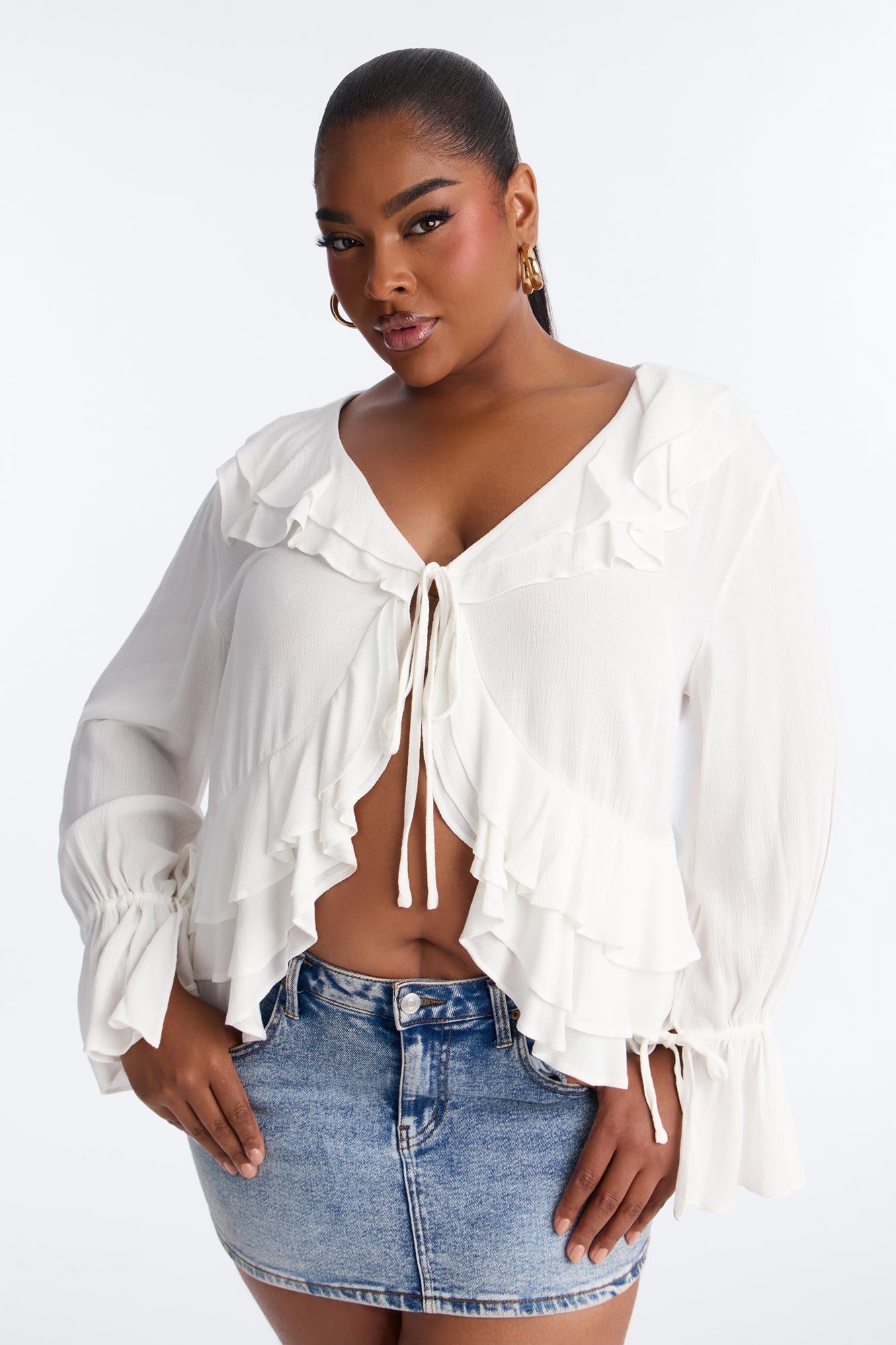 Summer Crush Ruffle Tie Front Flyaway Top - White