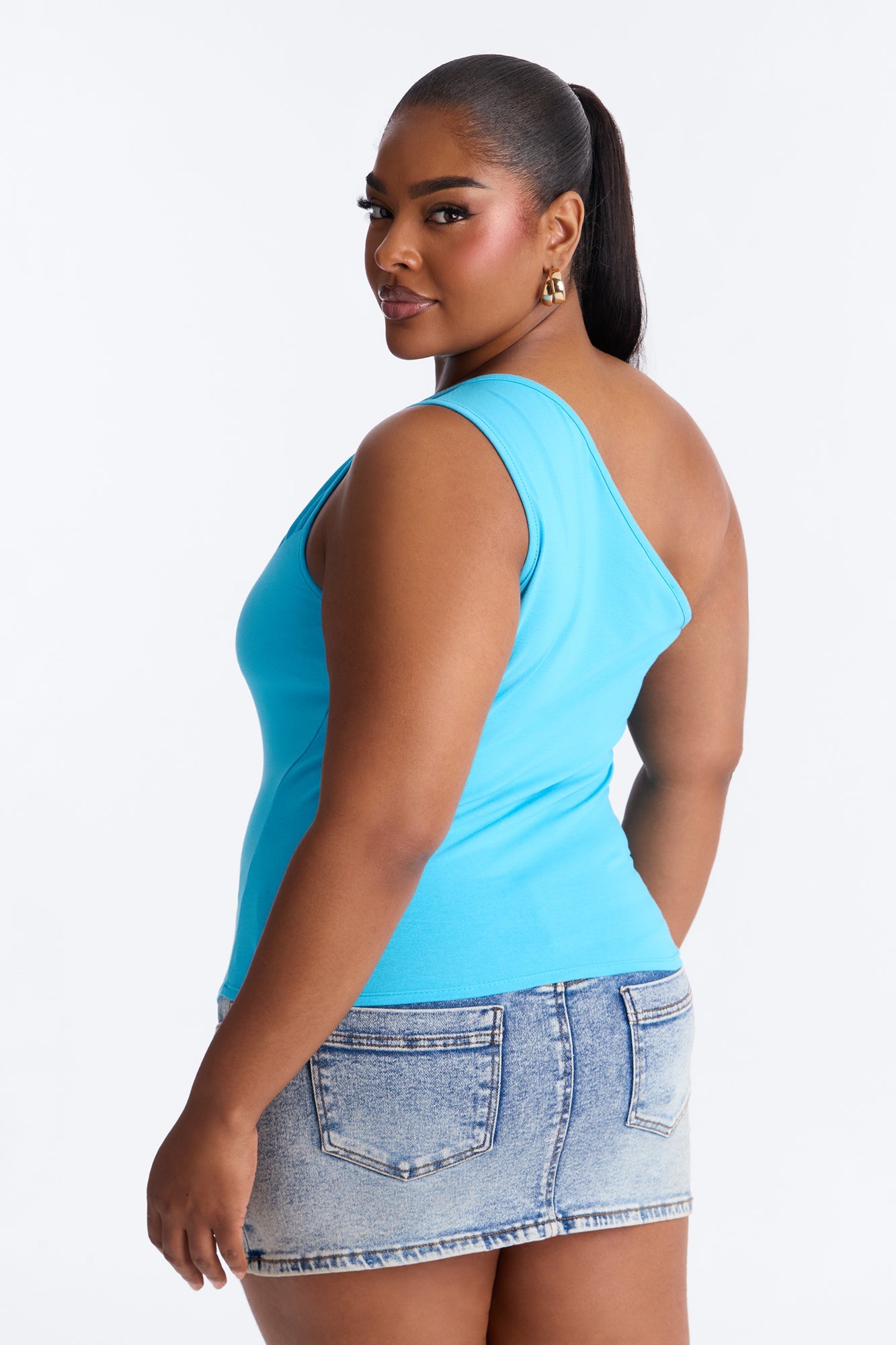 Malika Ruched One Shoulder Sleeveless Top - Blue