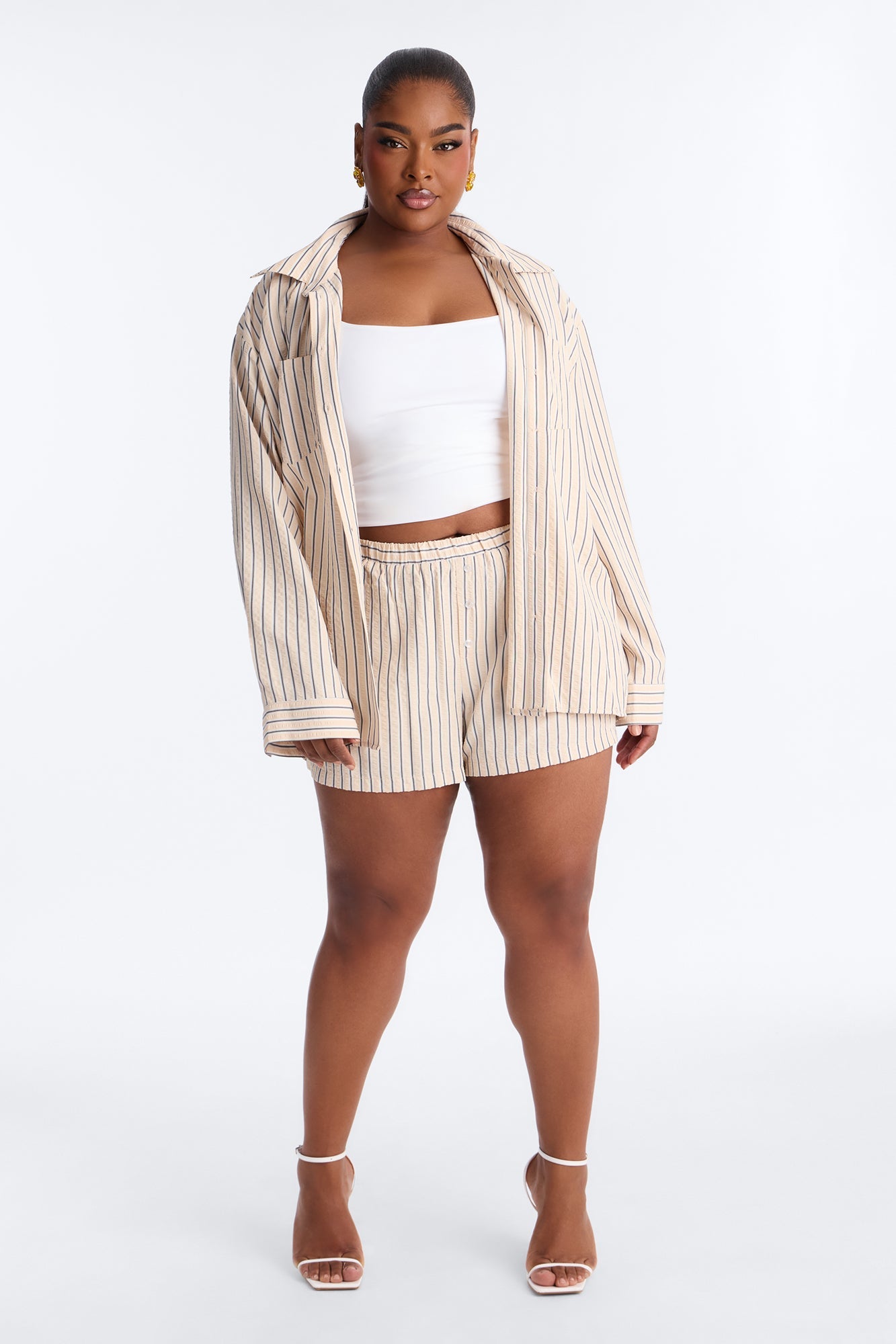 Aubrey Textured Striped Short Set - Yellow/combo