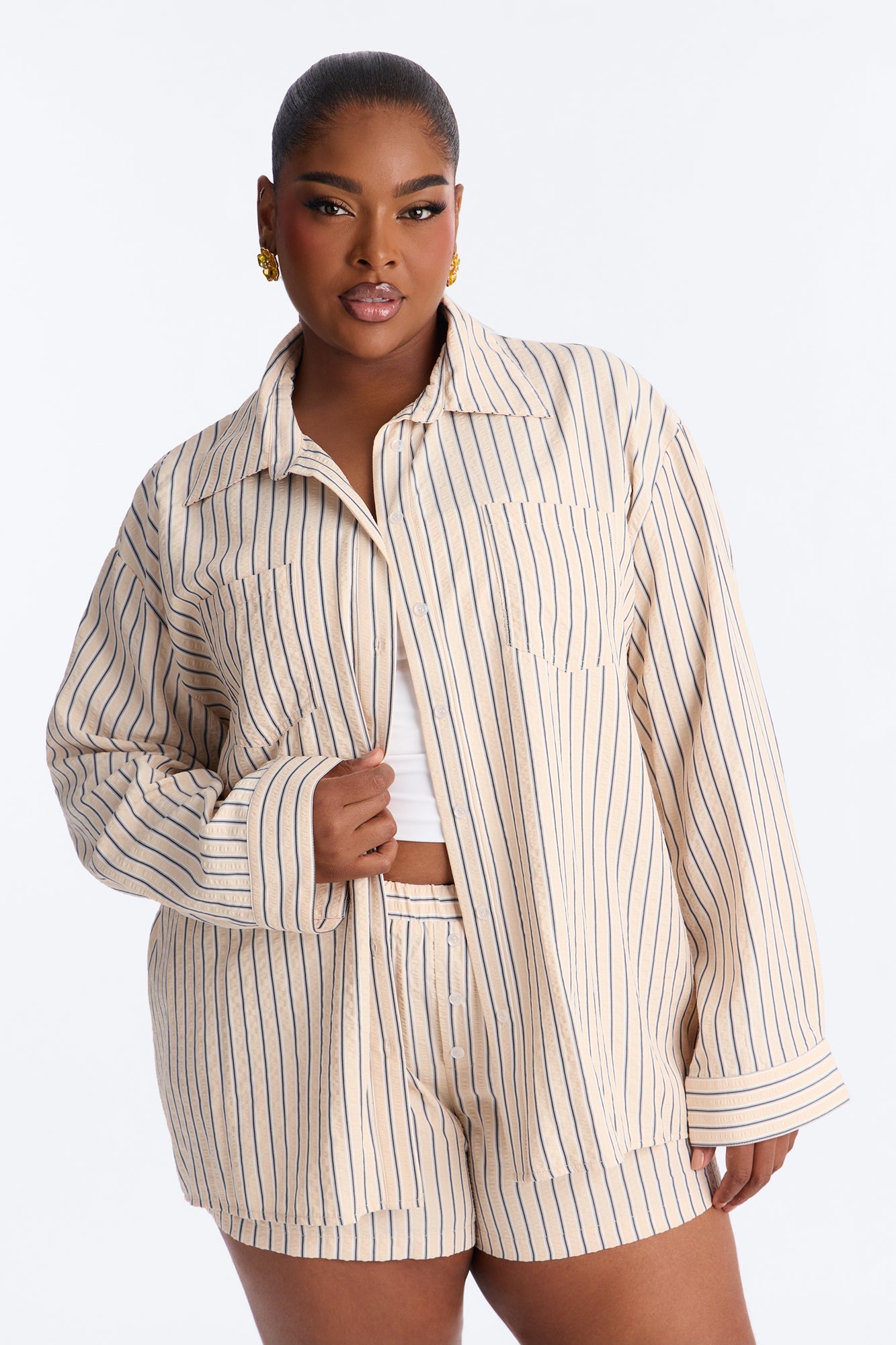 Aubrey Textured Striped Short Set - Yellow/combo