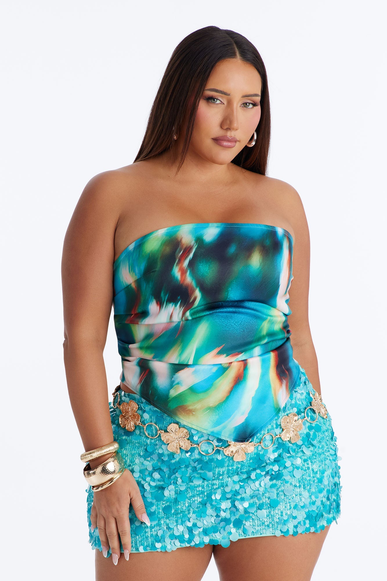 Came For The Drinks Smocked Tie Dye Scarf Top - Multi Color