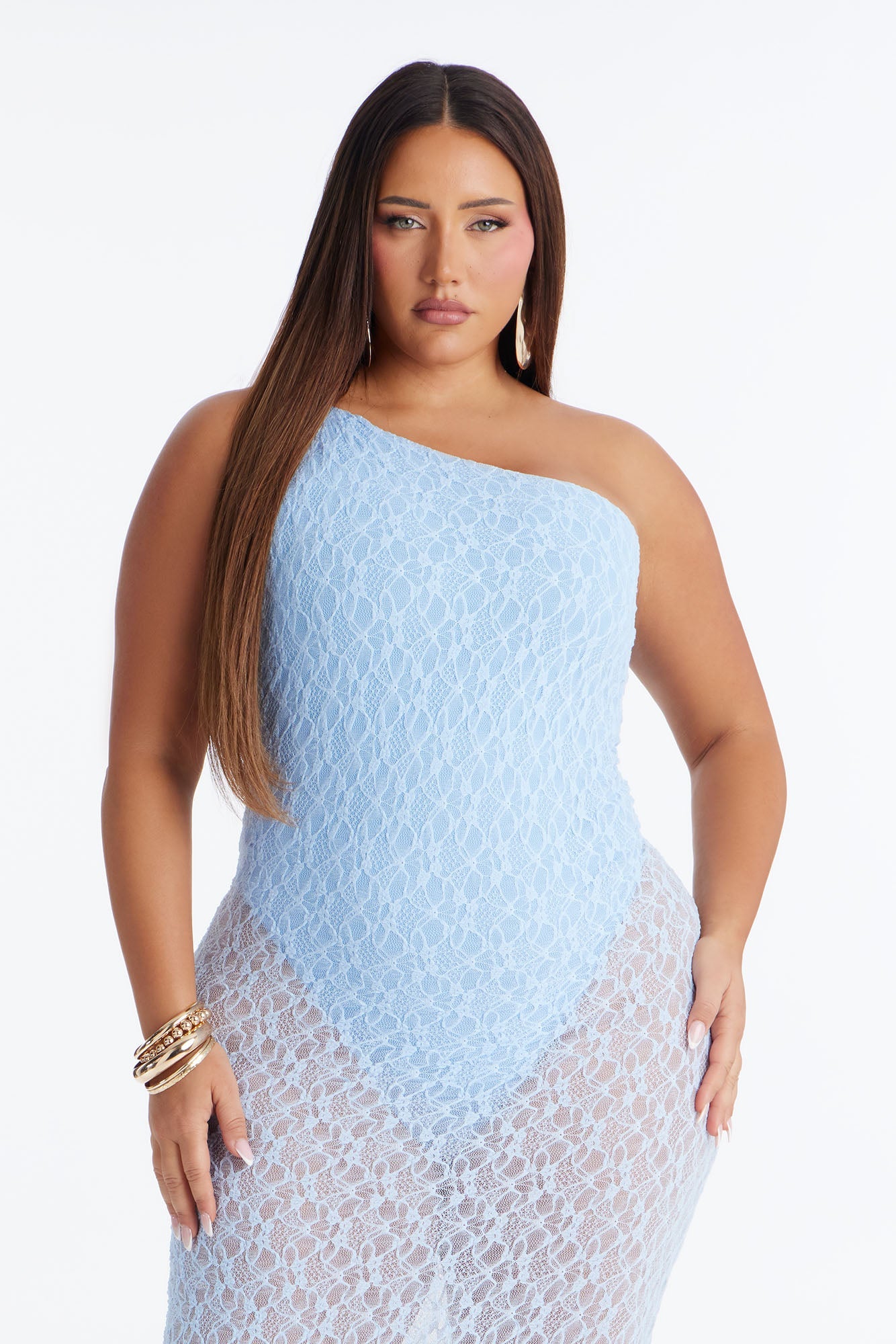 High Energy Sheer Lace Maxi Dress - Light Blue