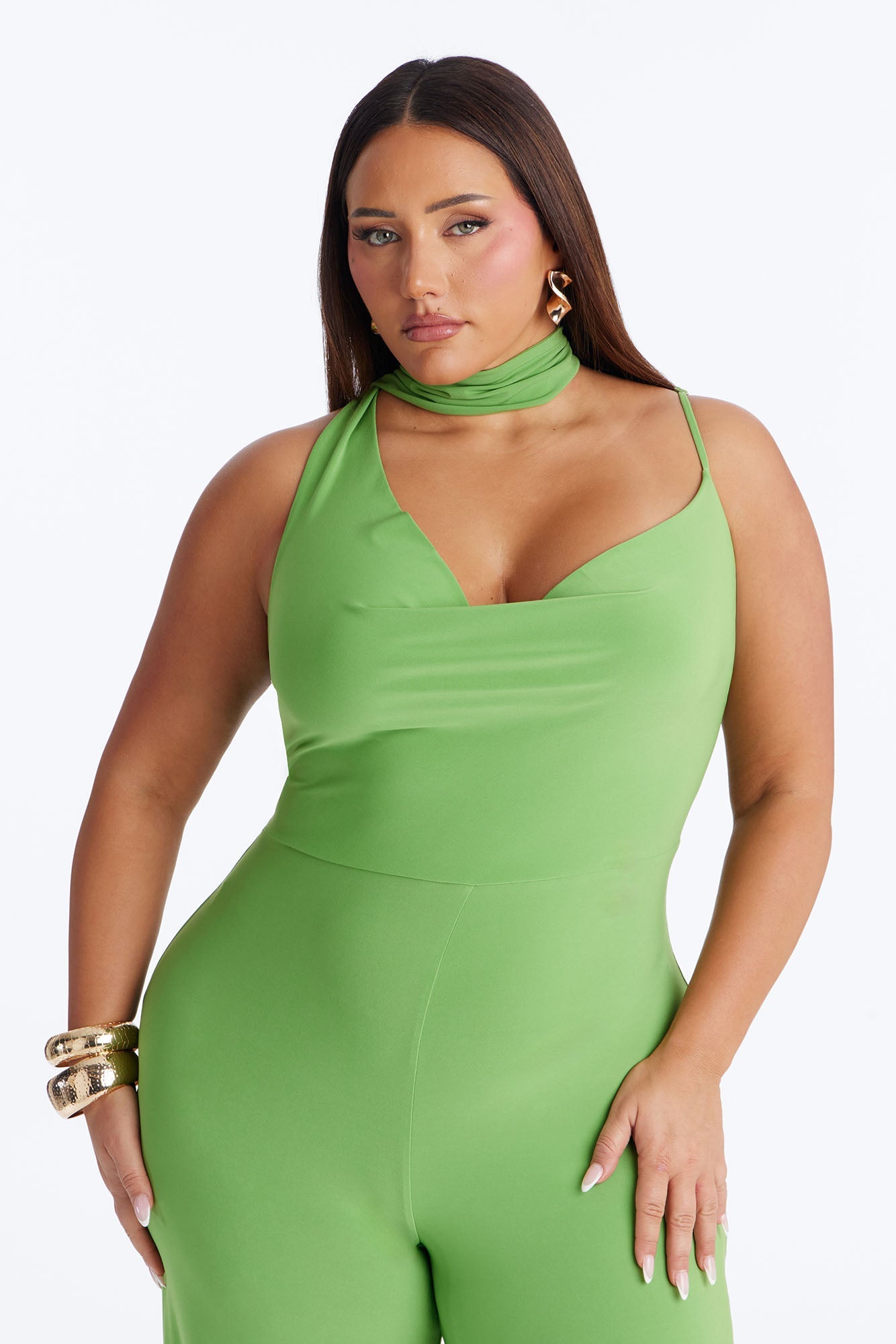 Maliyah Draped Scarf Wide Leg Jumpsuit - Green