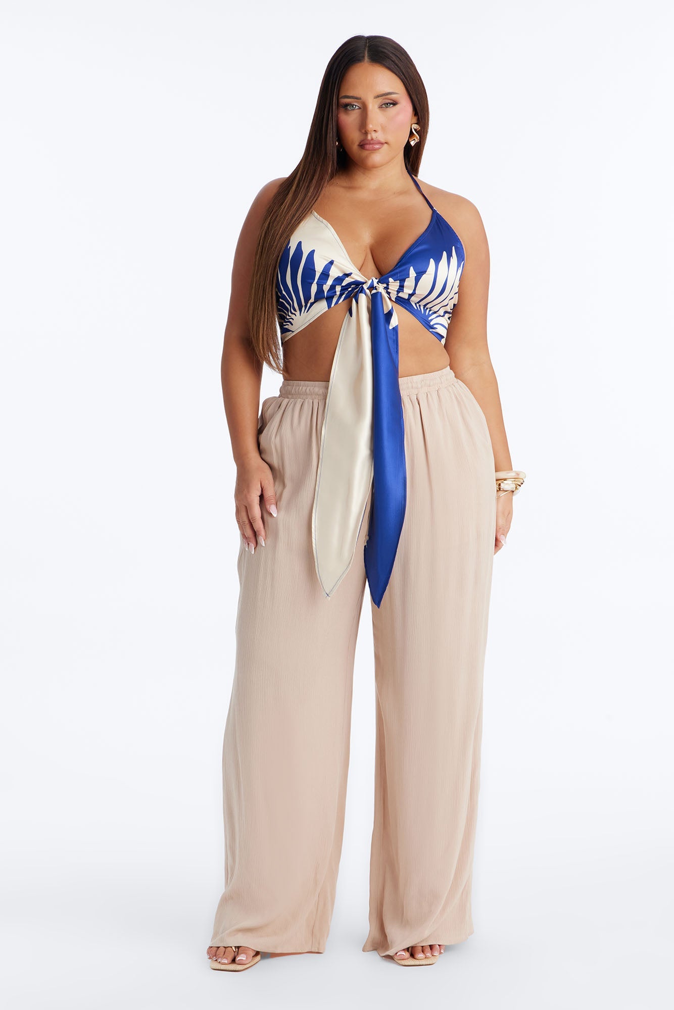 Tropical Cutie Satin Halter Top - Blue/combo