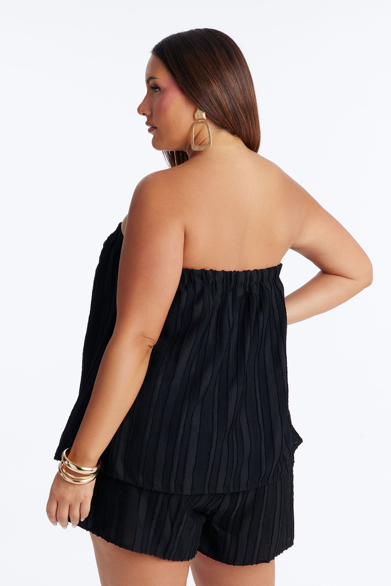 Kayley Strapless Tiered Romper - Black
