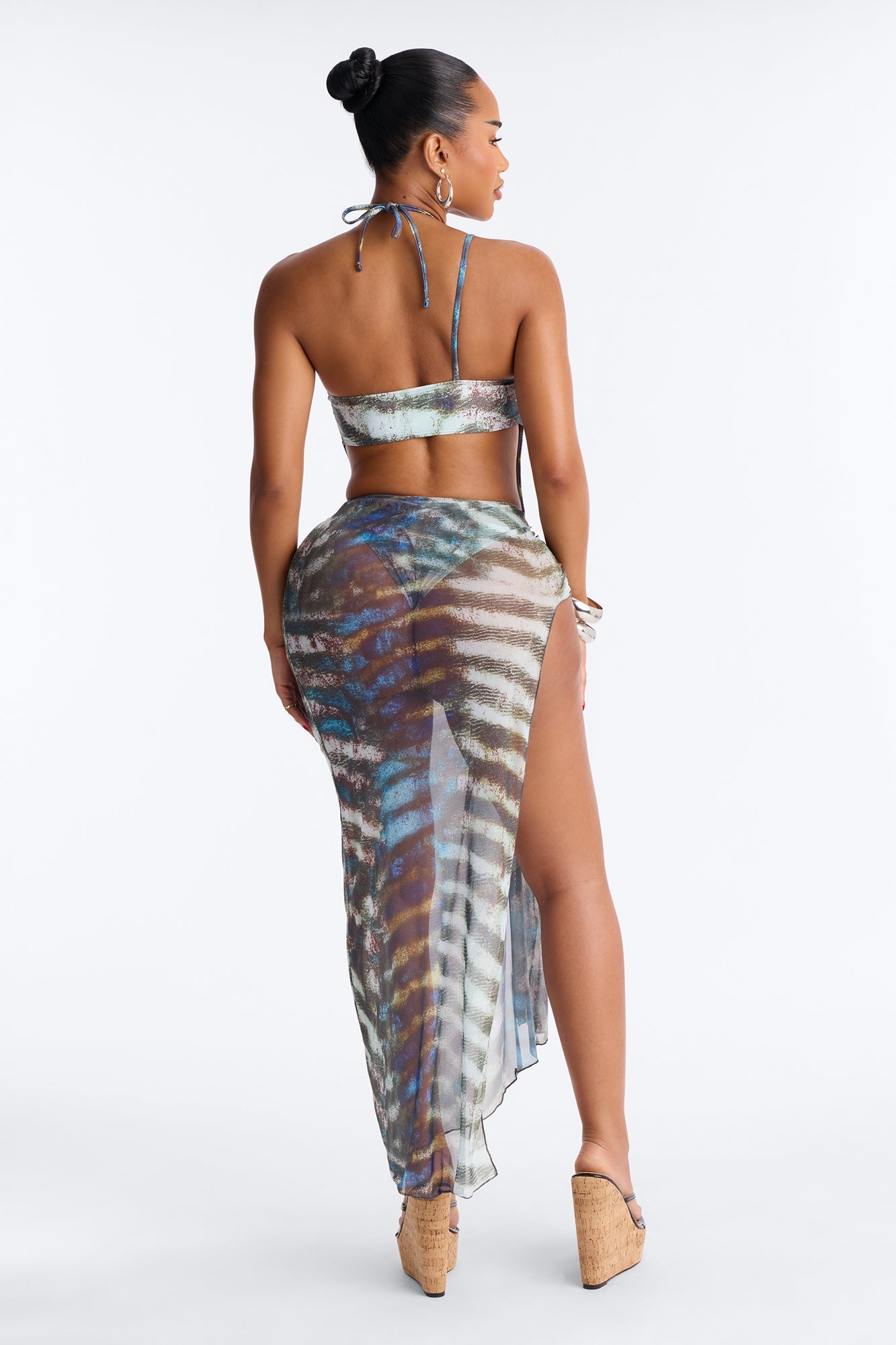 Lena Abstract Straps 2 Piece Bikini skirt Set - Green/combo