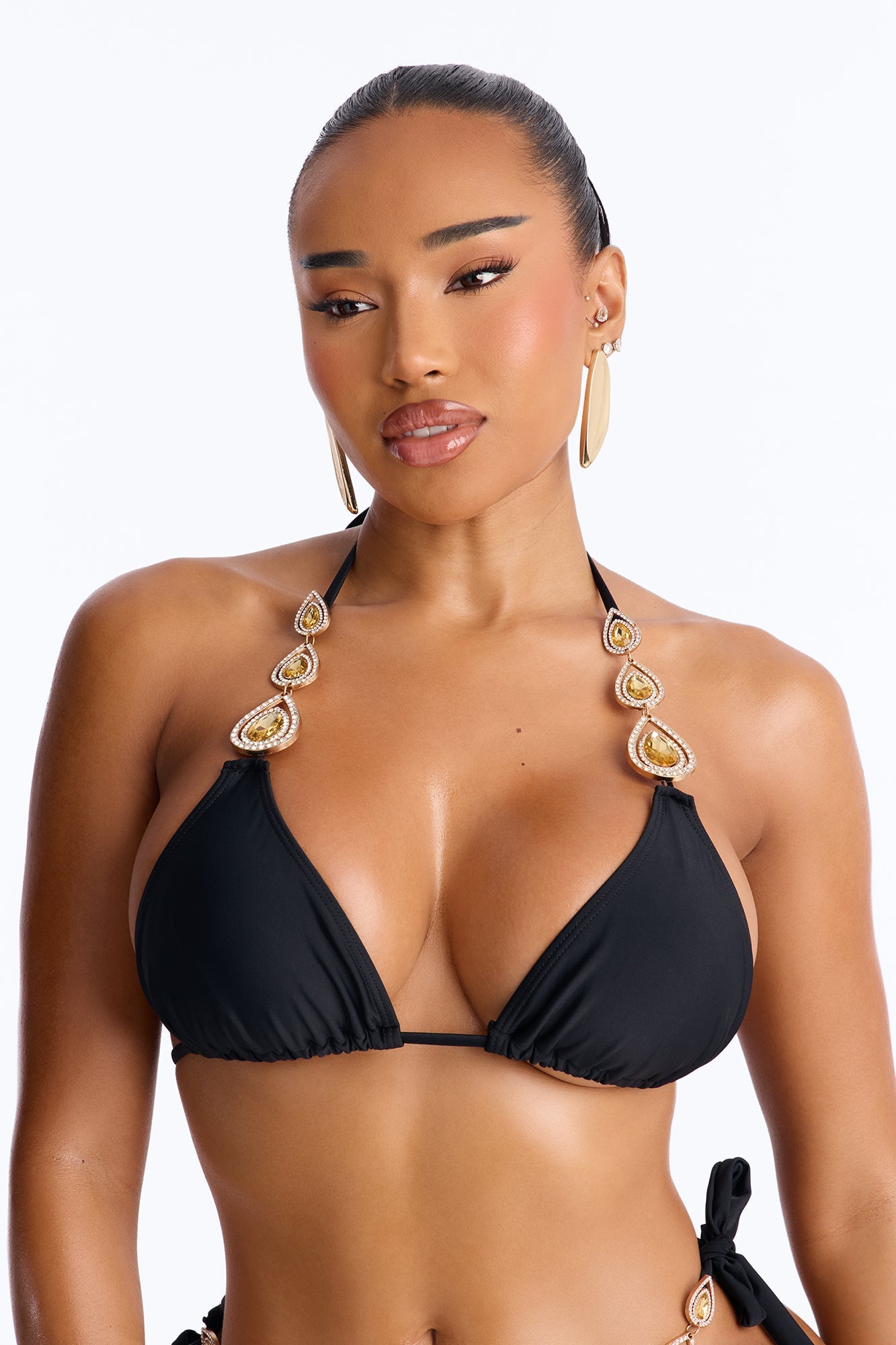 Take Me To Cancun Hardware High Slit 3 Piece Bikini Skirt Set - Black