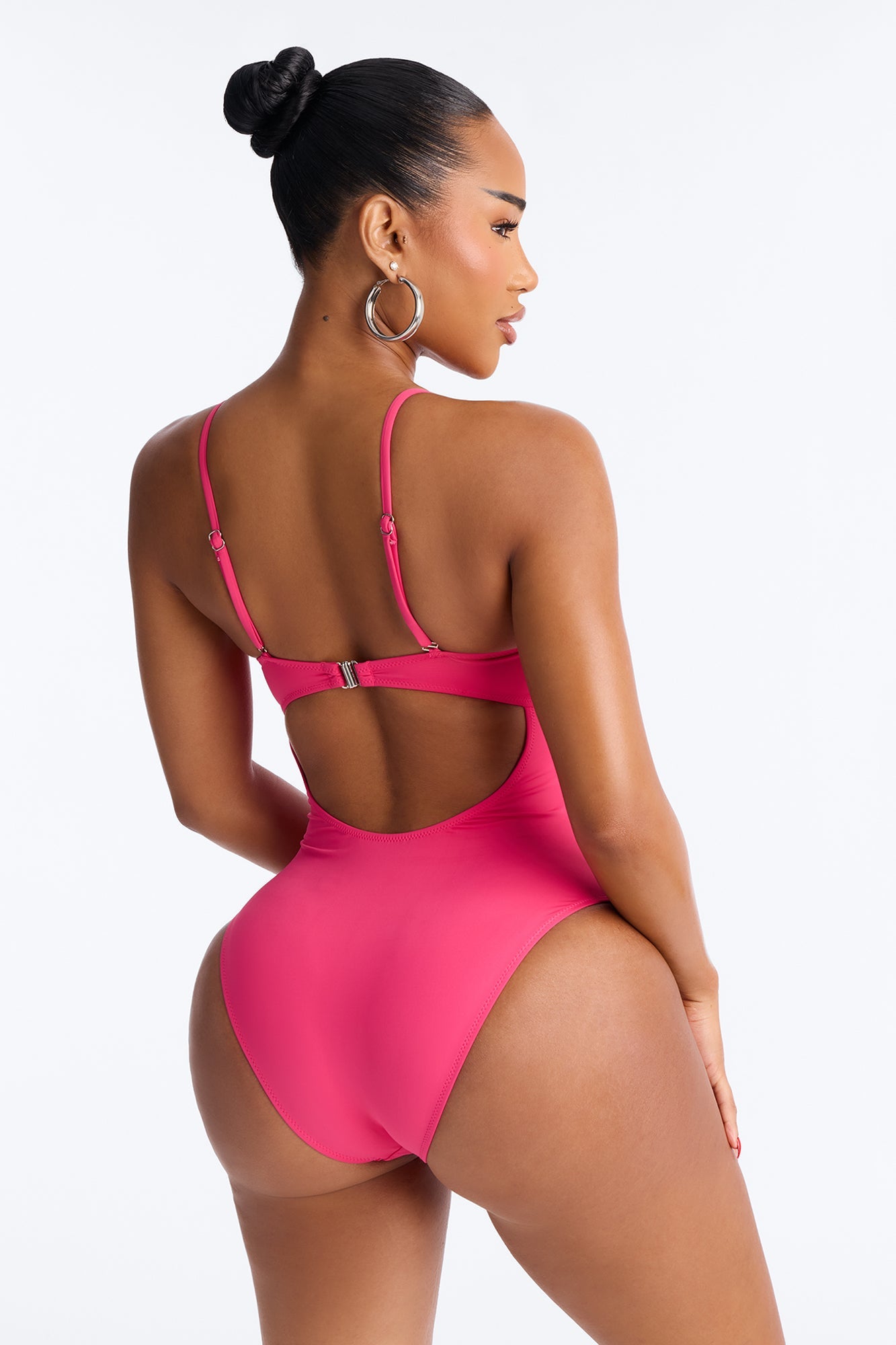 Pier Pressure Underwire Mesh Cutout 1 Piece Swimsuit - Hot Pink